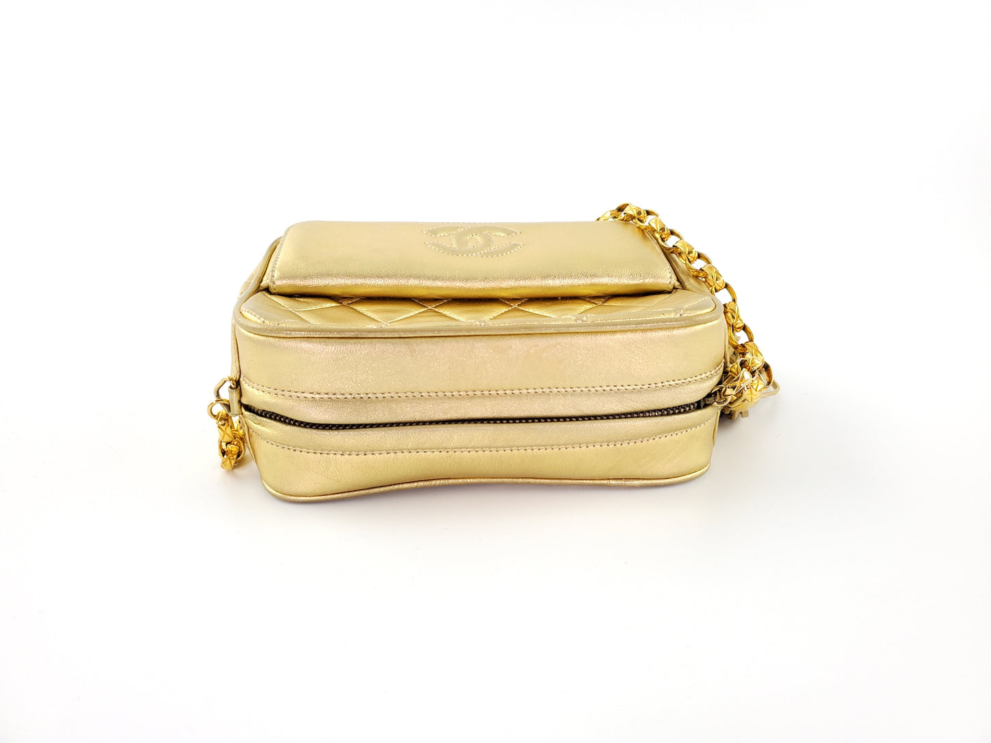 Vintage Chanel Quilted Gold CC Camera Tassel Shoulder Bag