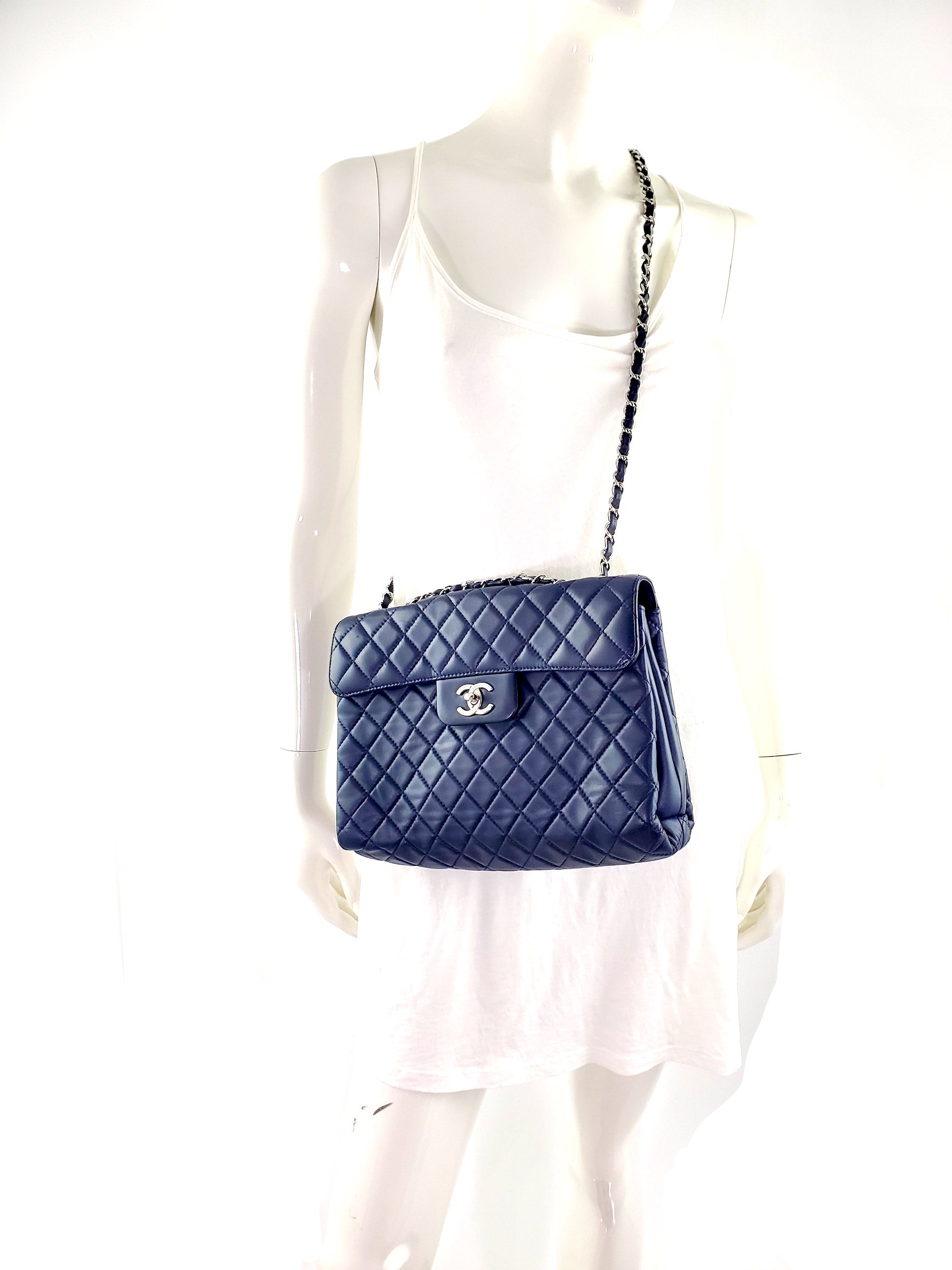 CHANEL Navy Lambskin Single Flap Bag