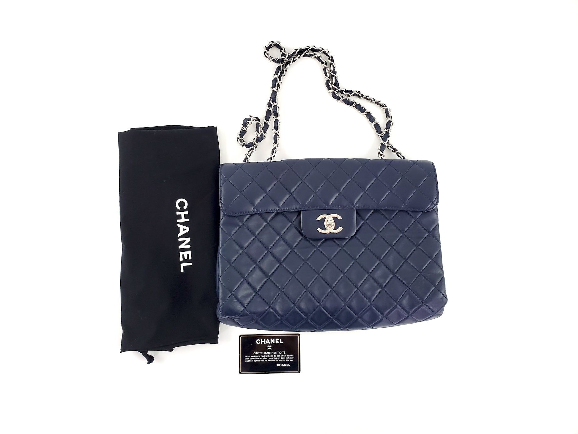 CHANEL Navy Lambskin Single Flap Bag