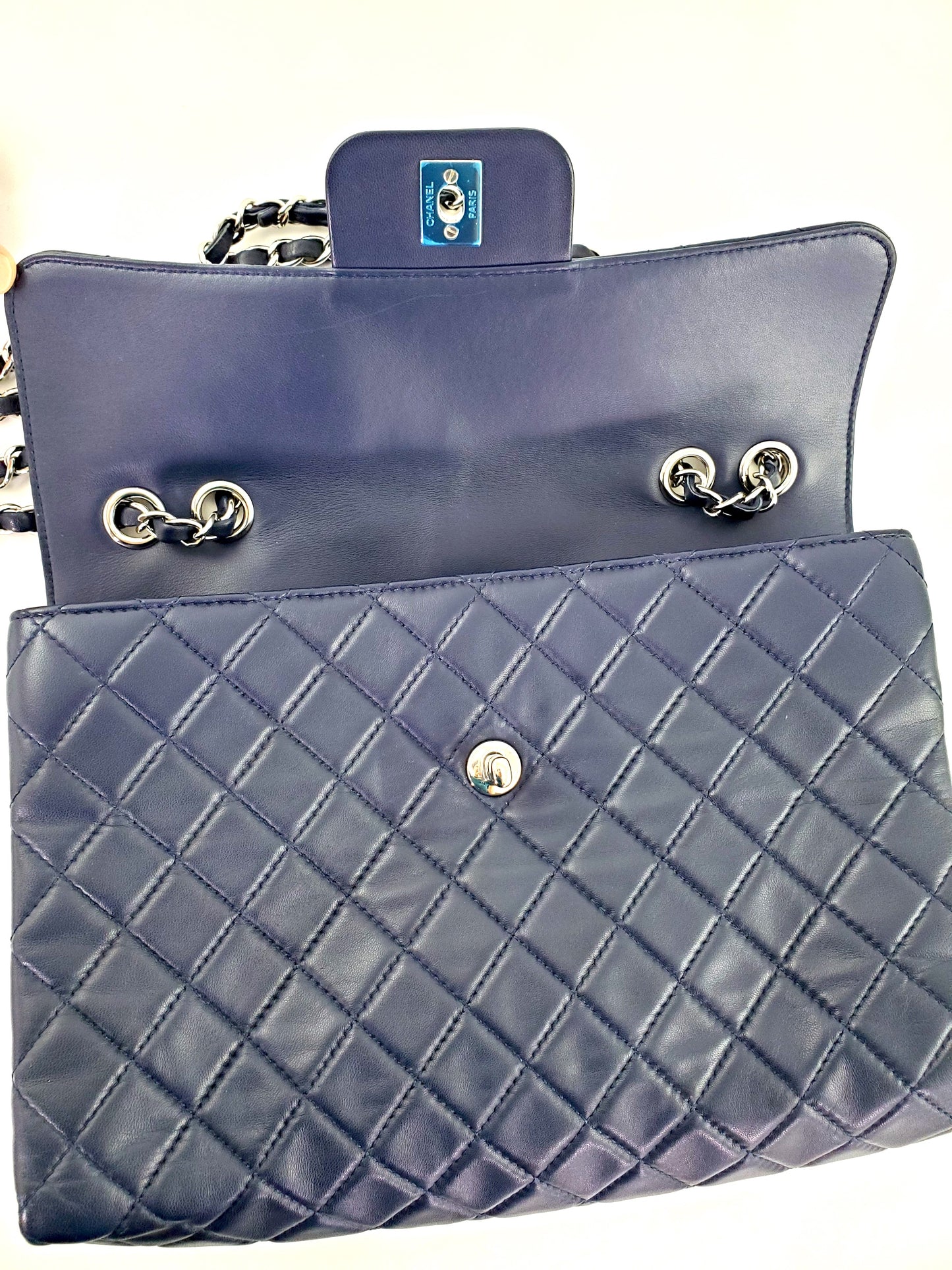 CHANEL Navy Lambskin Single Flap Bag