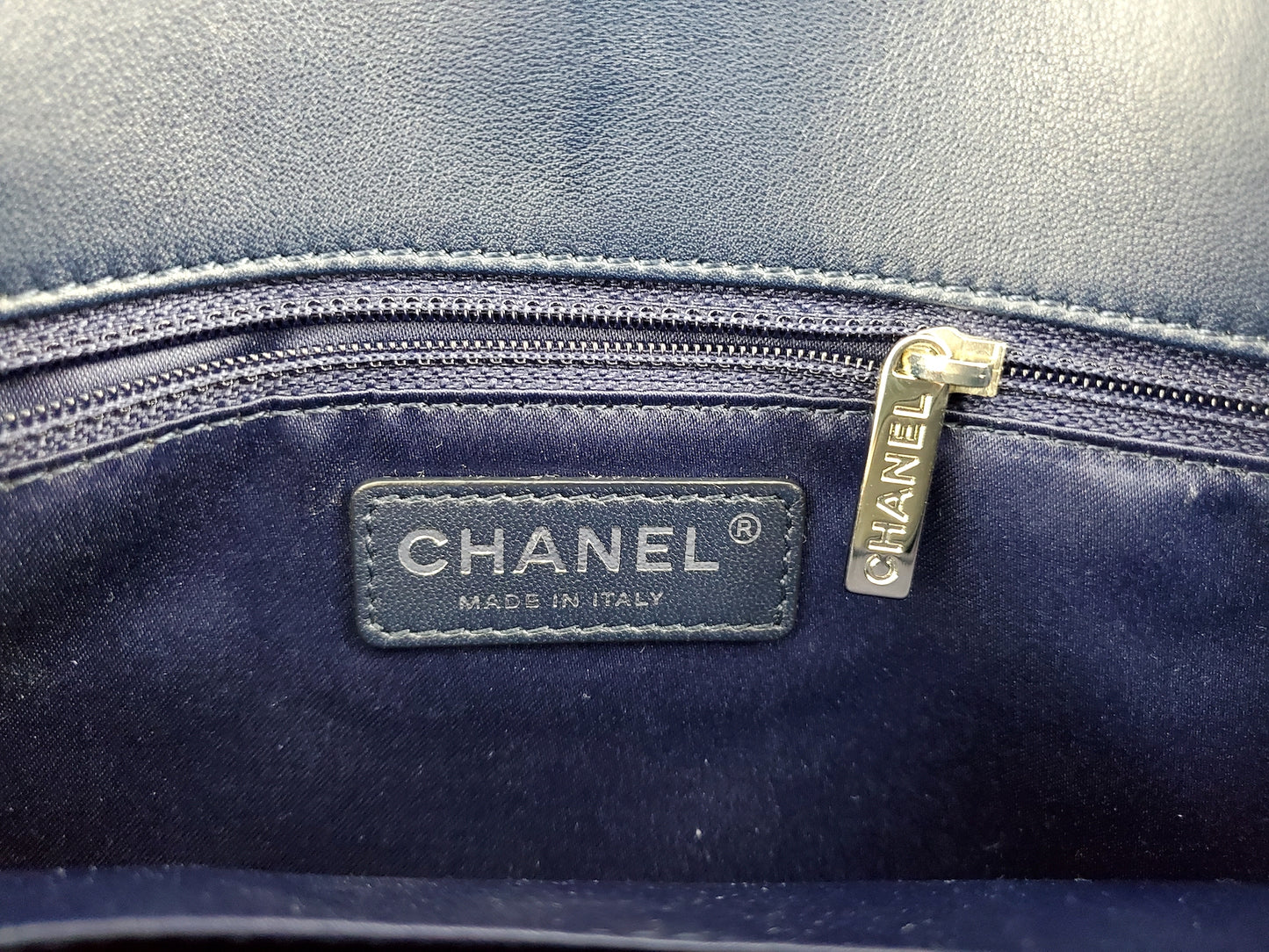 CHANEL Navy Lambskin Single Flap Bag