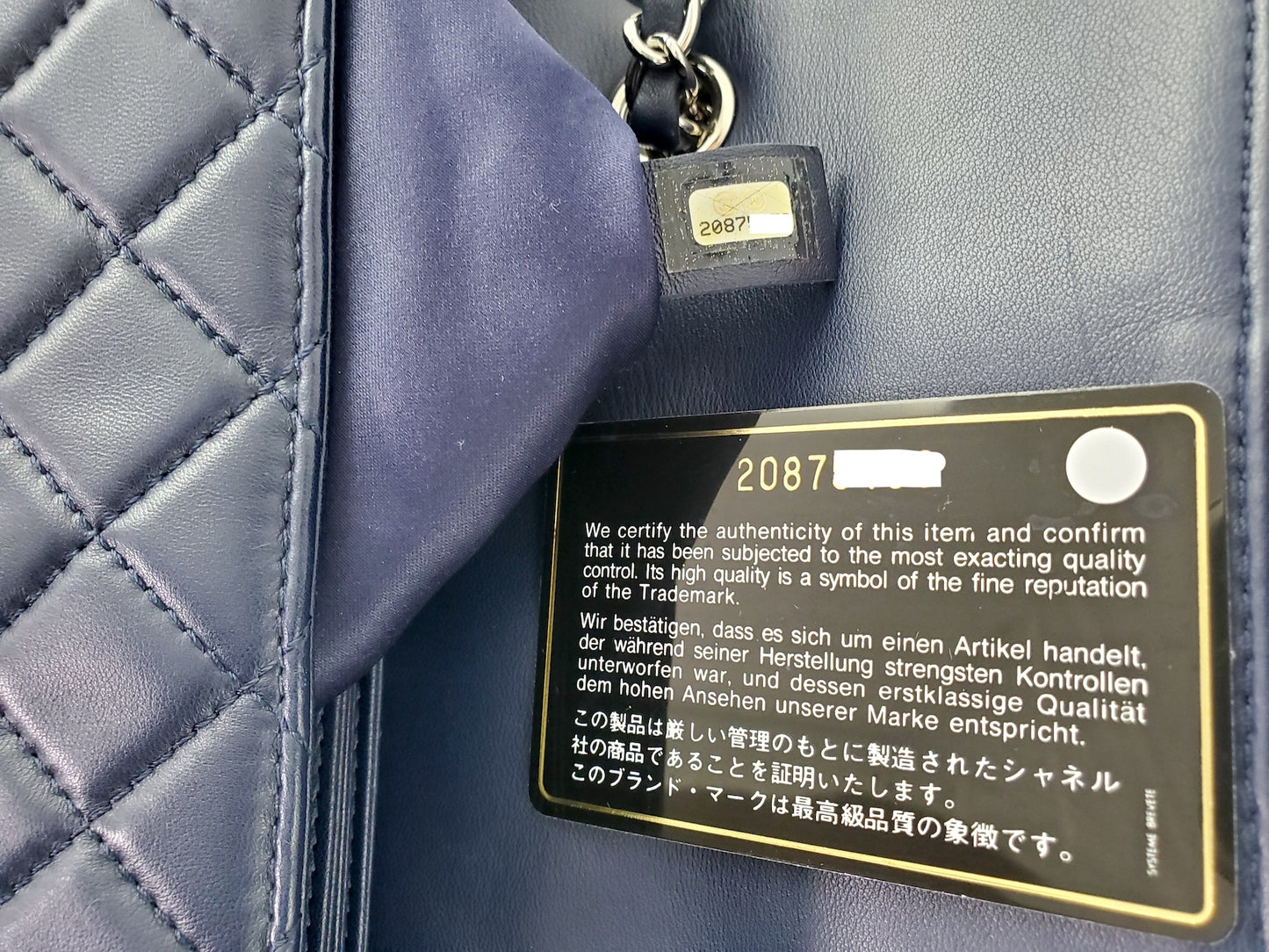 CHANEL Navy Lambskin Single Flap Bag