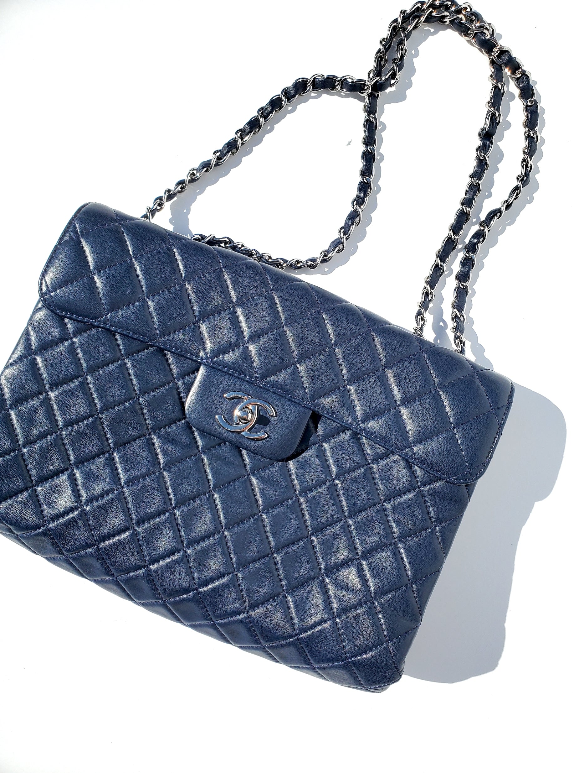 CHANEL Navy Lambskin Single Flap Bag