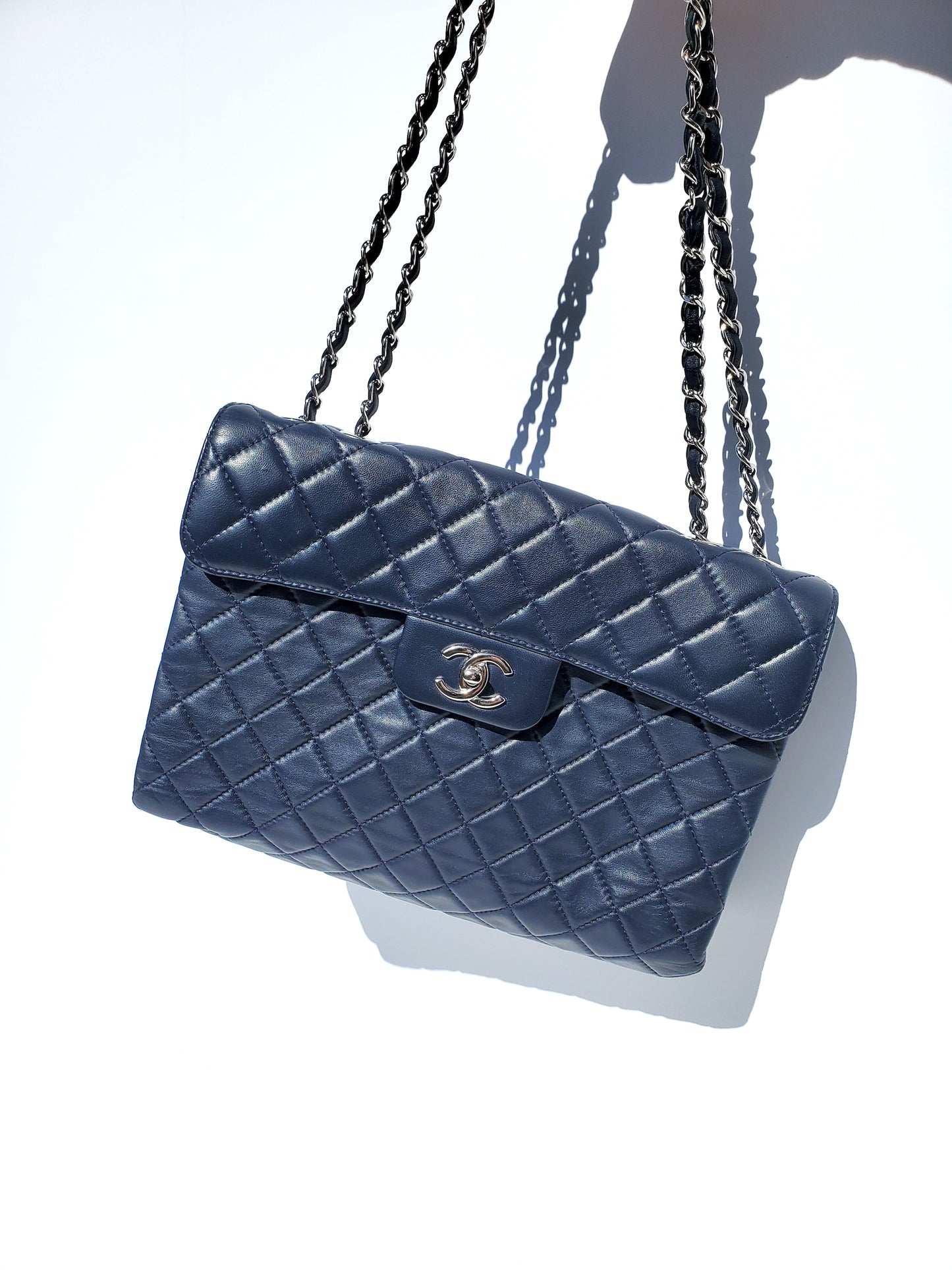 CHANEL Navy Lambskin Single Flap Bag