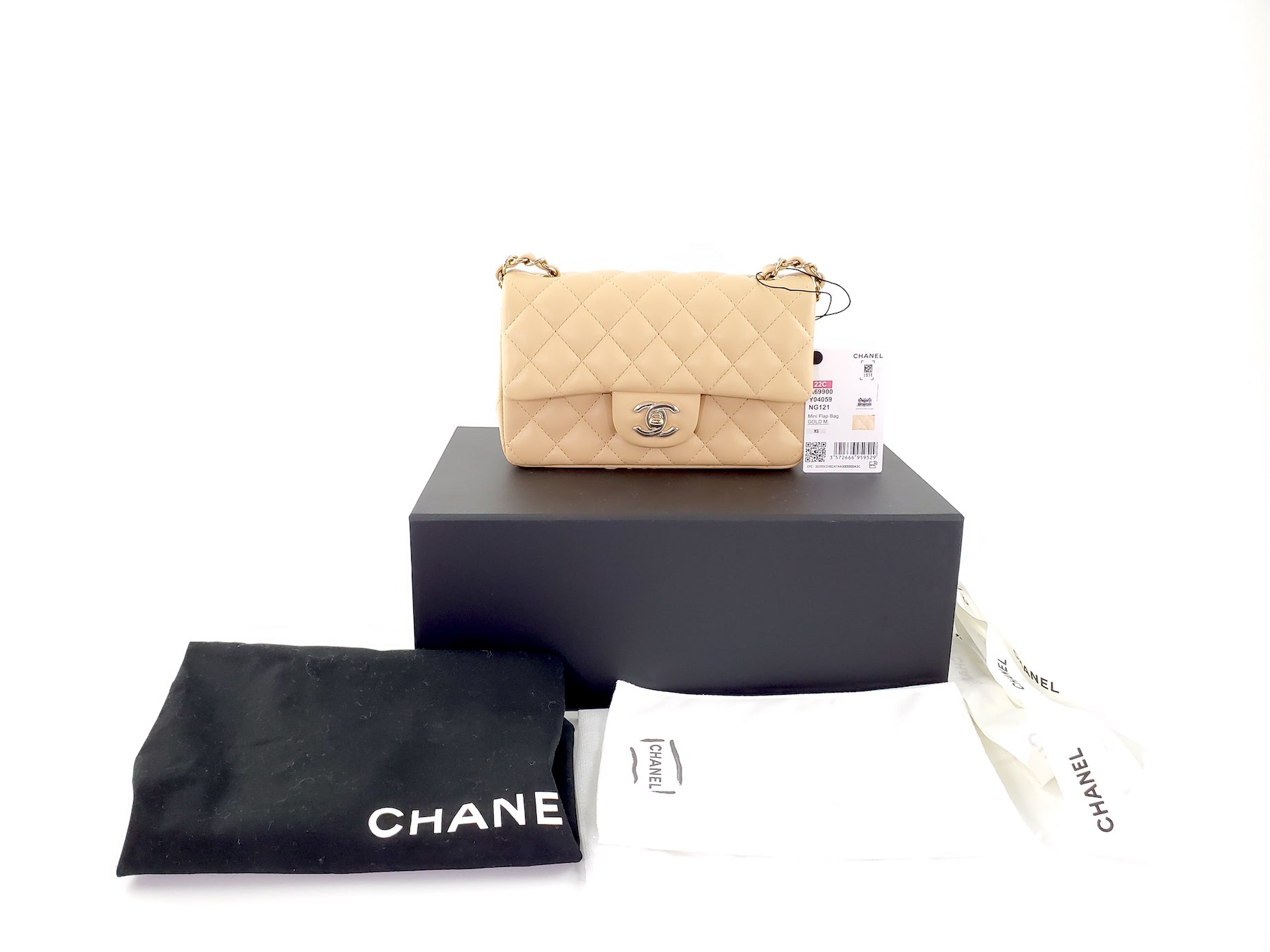 New Chanel Classic 2021 Rectangular Mini Beige Flap Bag