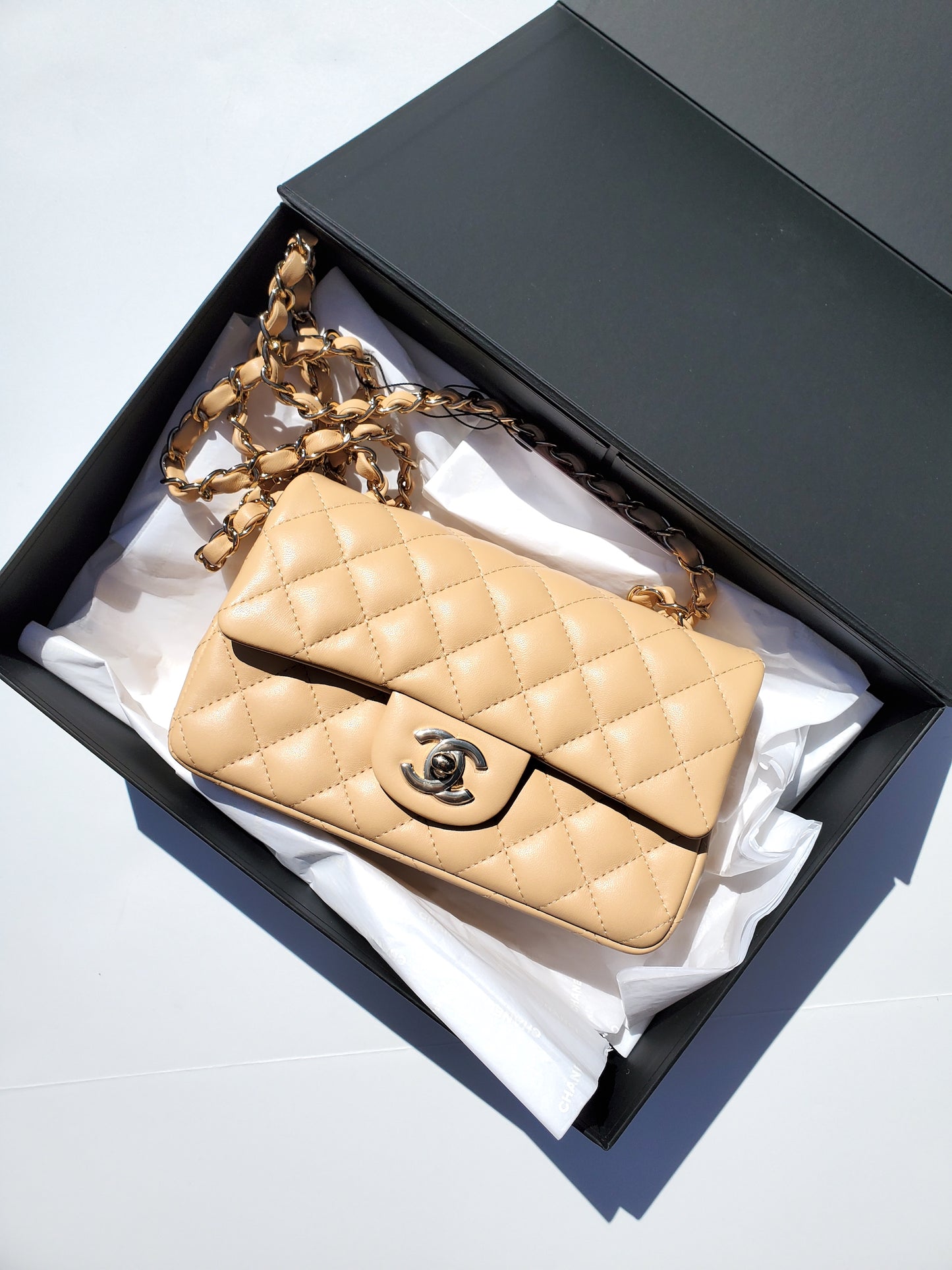 New Chanel Classic 2021 Rectangular Mini Beige Flap Bag