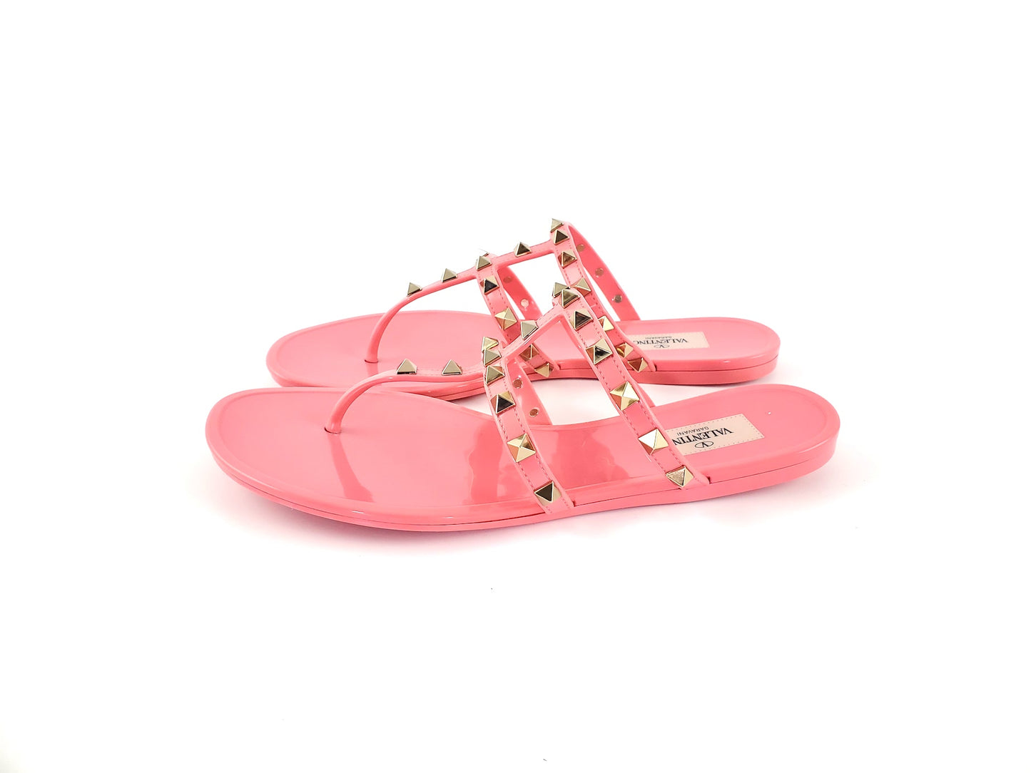 Valentino Pink Rockstud T-Strap Slide PVC Thong Sandals 38