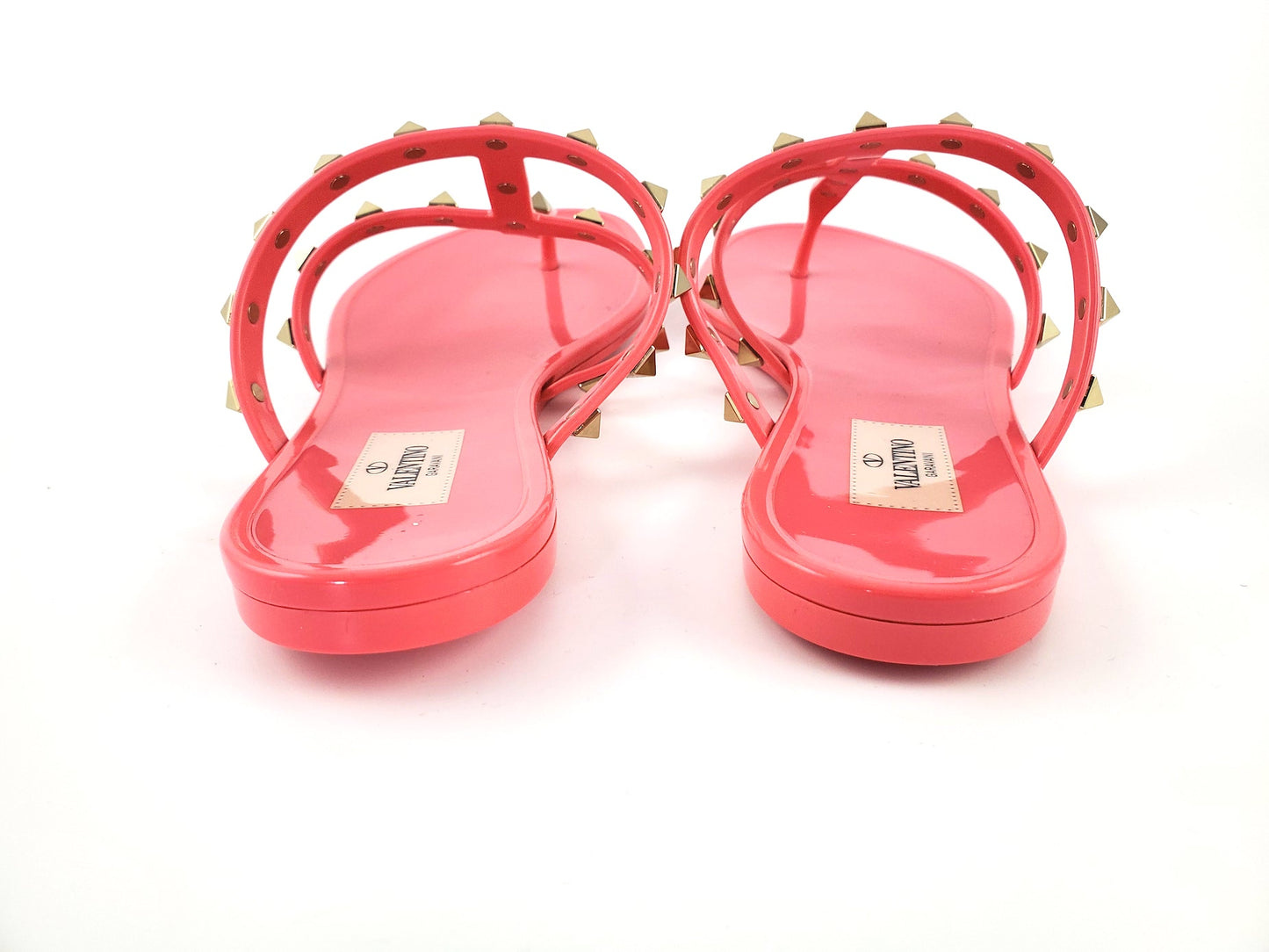 Valentino Pink Rockstud T-Strap Slide PVC Thong Sandals 38