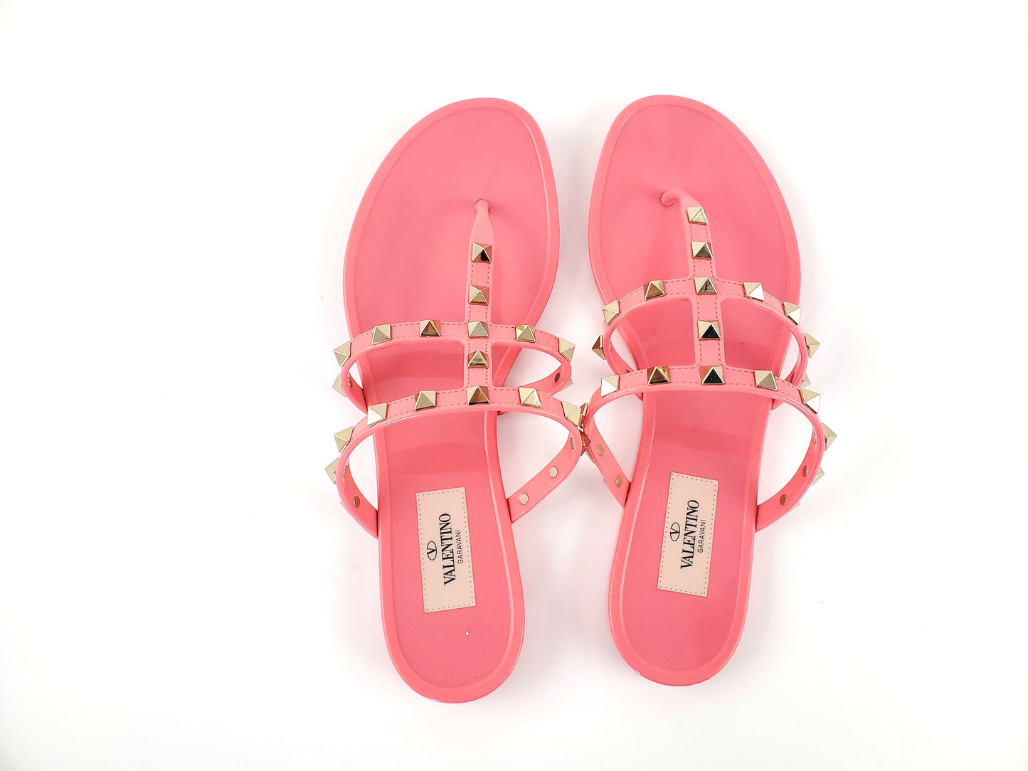 Valentino Pink Rockstud T-Strap Slide PVC Thong Sandals 38