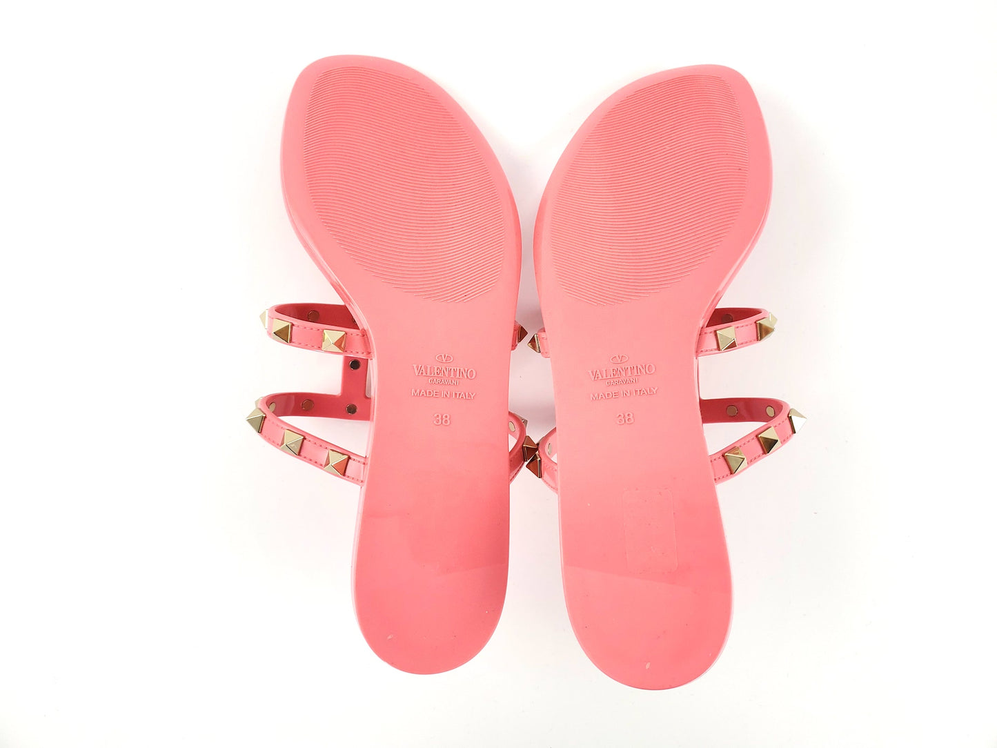 Valentino Pink Rockstud T-Strap Slide PVC Thong Sandals 38