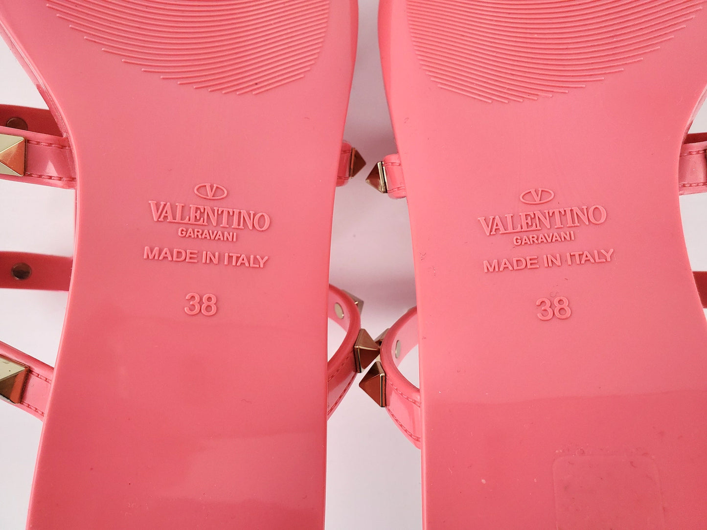 Valentino Pink Rockstud T-Strap Slide PVC Thong Sandals 38