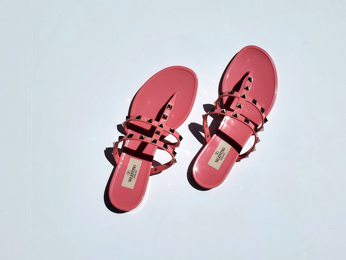 Valentino Pink Rockstud T-Strap Slide PVC Thong Sandals 38