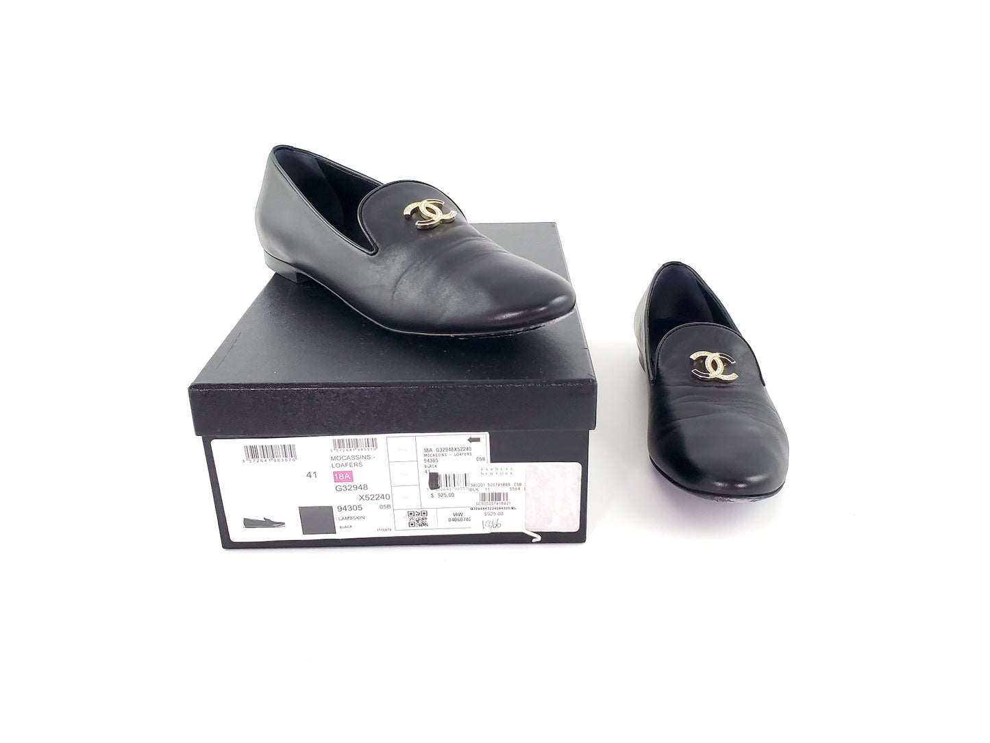 CHANEL 2018 Black CC Logo  Loafers 41