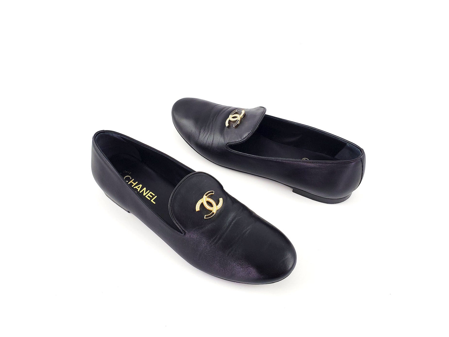 CHANEL 2018 Black CC Logo  Loafers 41