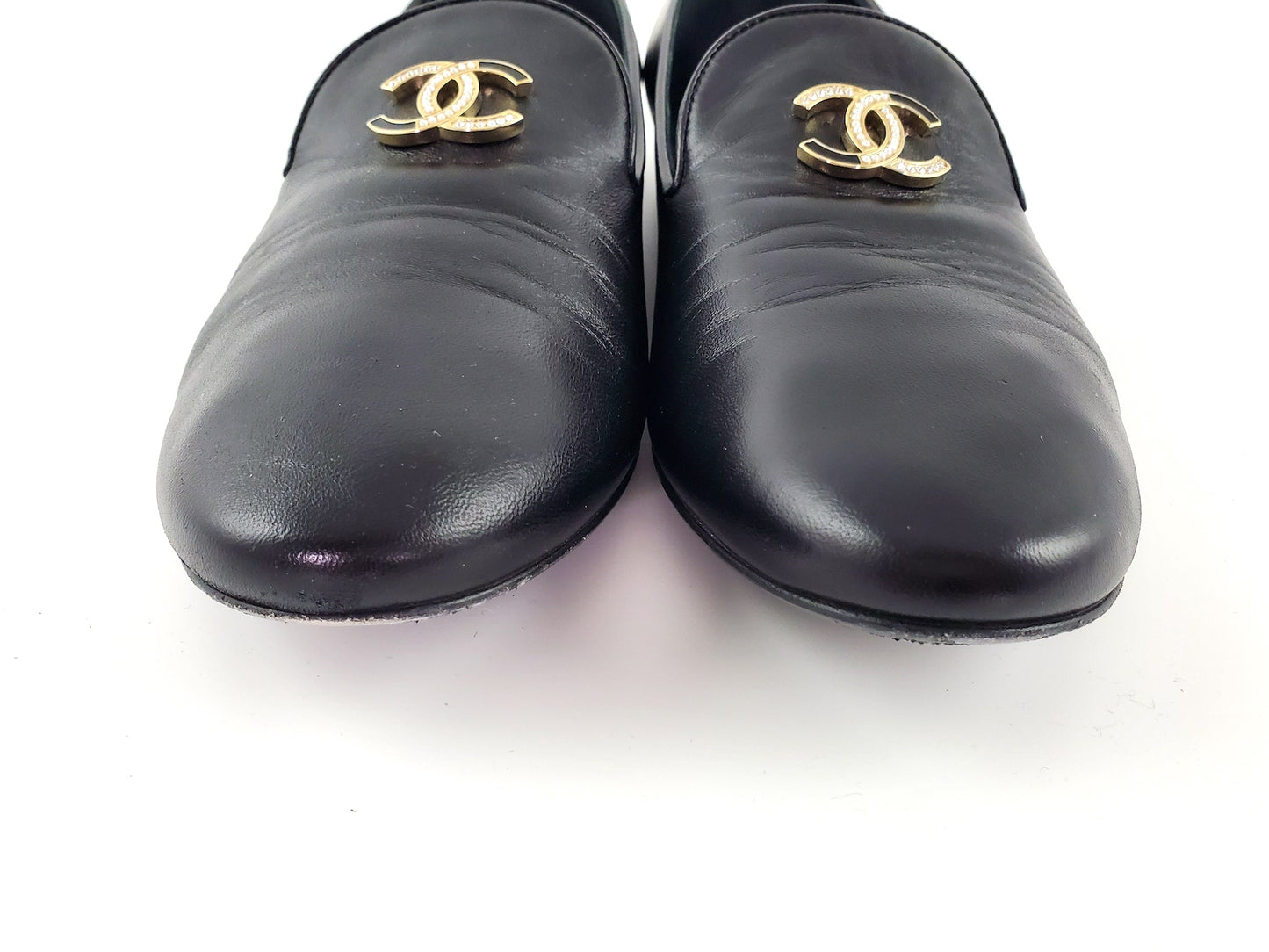 CHANEL 2018 Black CC Logo  Loafers 41