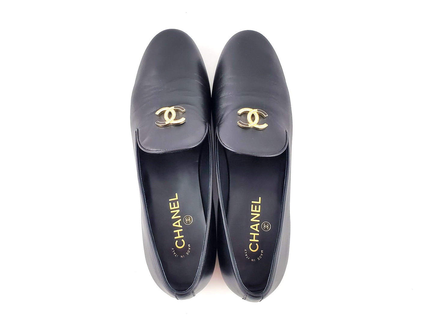 CHANEL 2018 Black CC Logo  Loafers 41