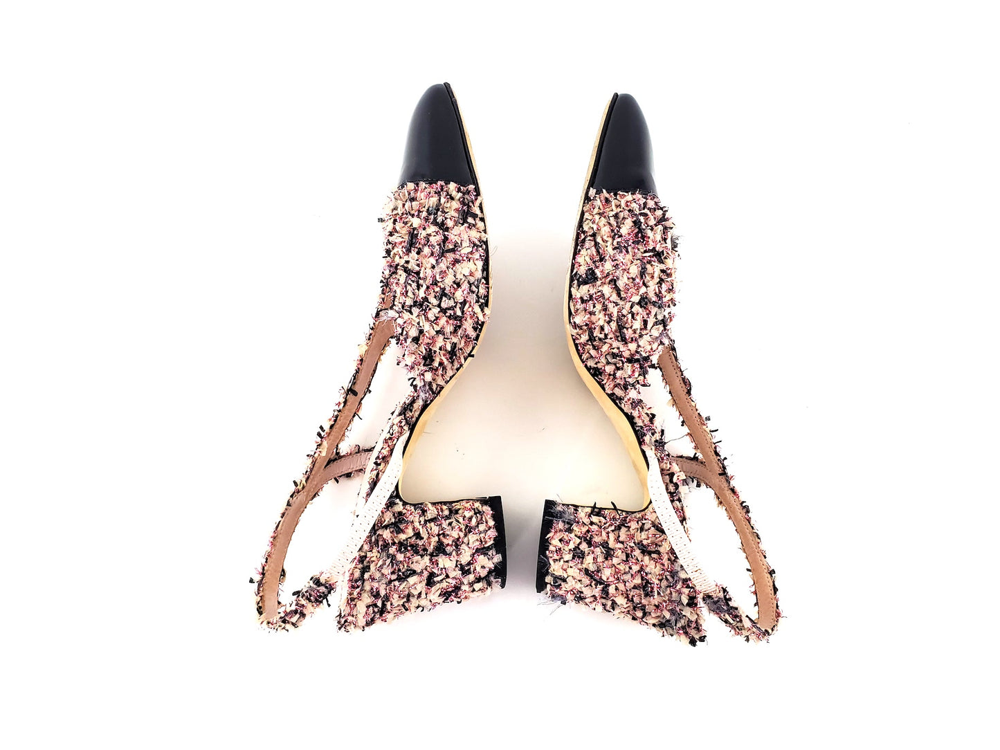 CHANEL 18K Tweed Pink Black  Slingback Pumps 36