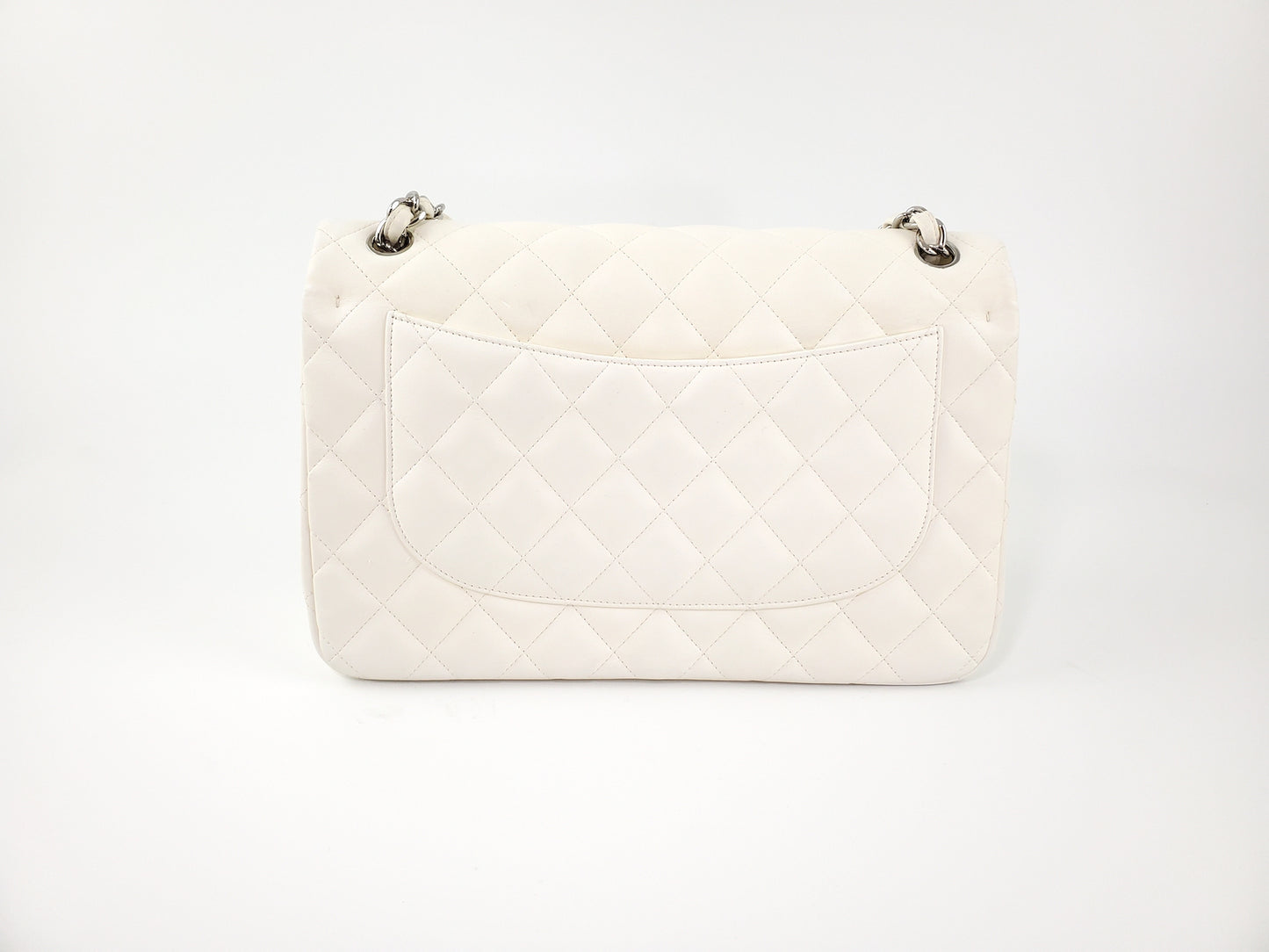 Chanel White Lambskin Leather Quilted Jumbo Classic Flap Bag