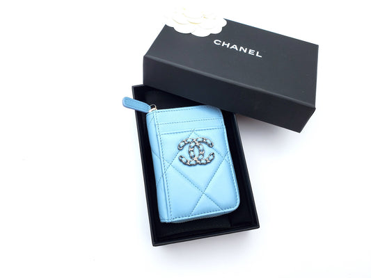 CHANEL Quilted 22S CC Blue Zip Card Case