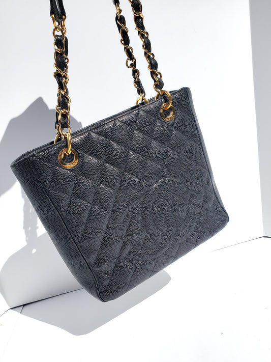 CHANEL Black Caviar Petit 2011 Quilted Shopping PST Tote