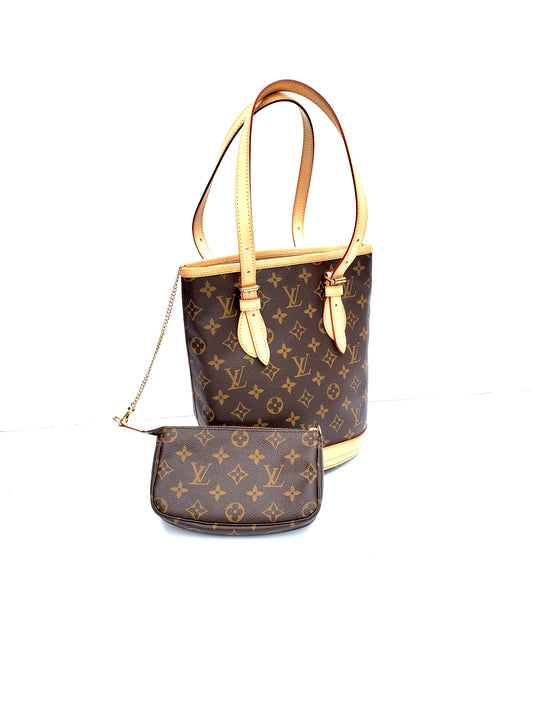 LOUIS VUITTON Petit Monogram Bucket Bag with Pouch