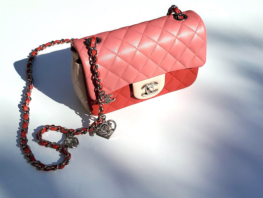 CHANEL Rectangular Mini Valentine Charm Tri-color Pink Flap Bag