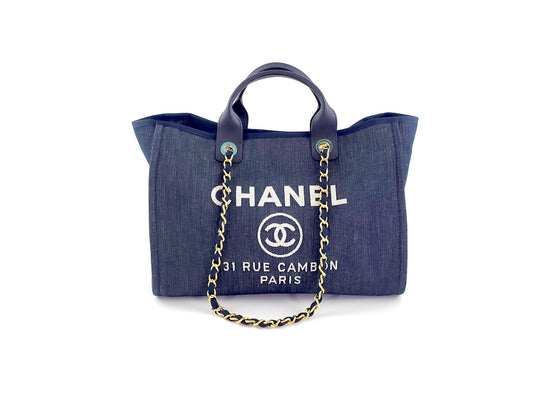 CHANEL DEAUVILLE Denim Blue Marine Tote