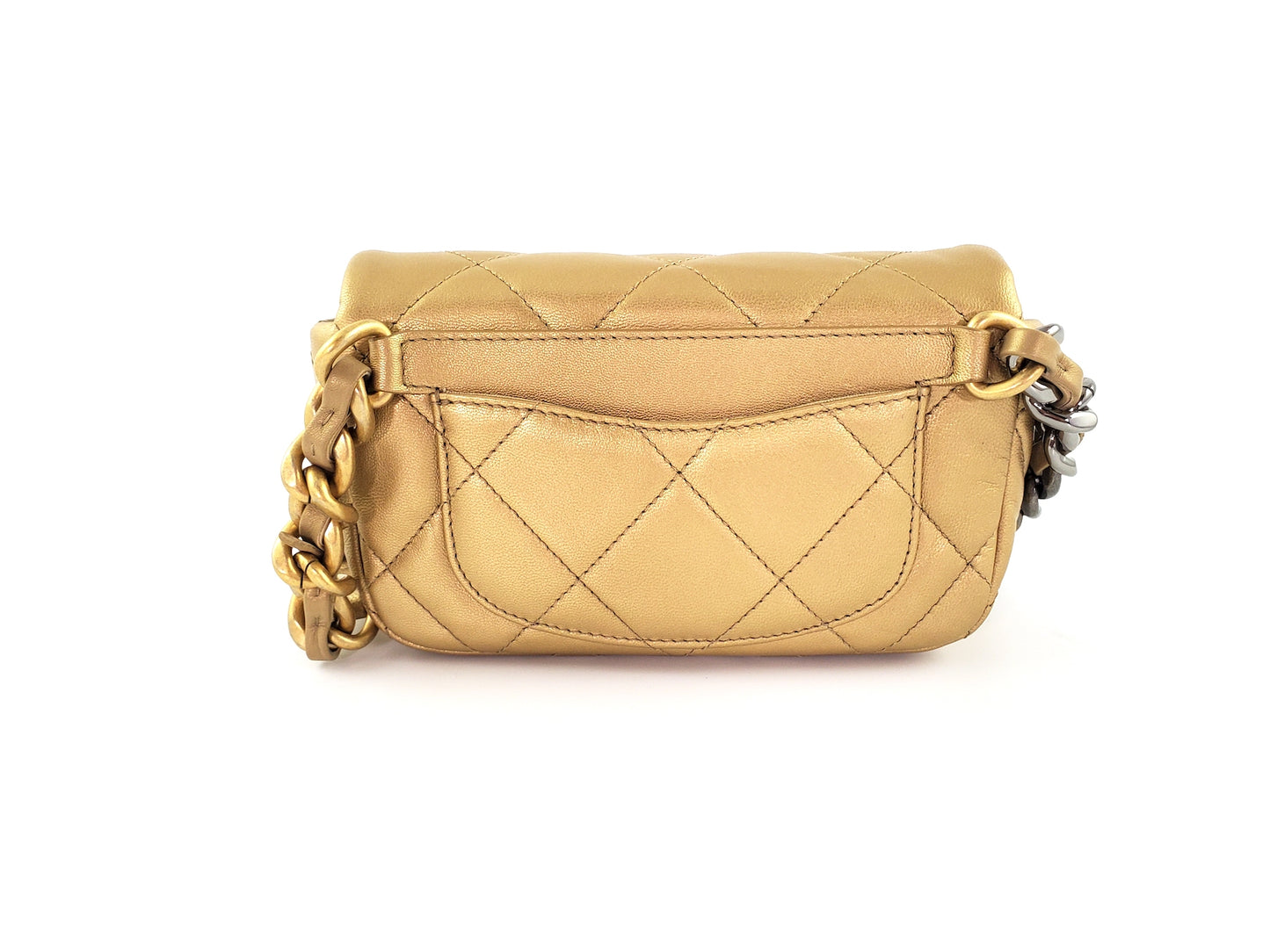 CHANEL 19 2020 Metallic Gold Goatskin Quilted Waist Belt Bag