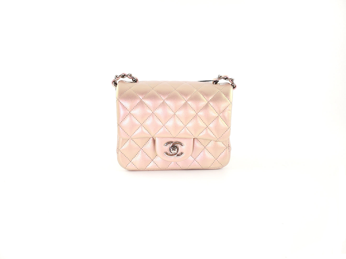 New CHANEL Square Mini 2021 Iridescent Pink Calfskin Leather Bag