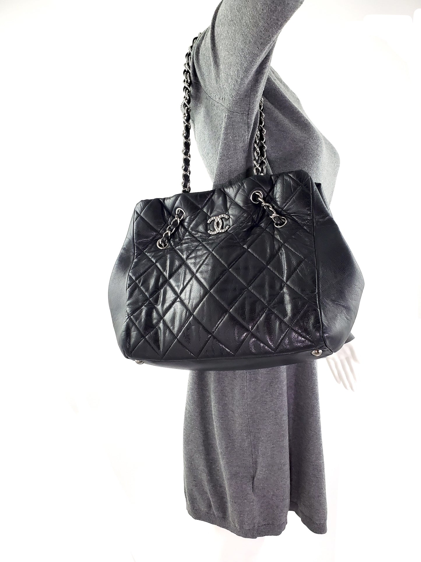 Chanel Black Brilliant Cells Quilted Leather Tote