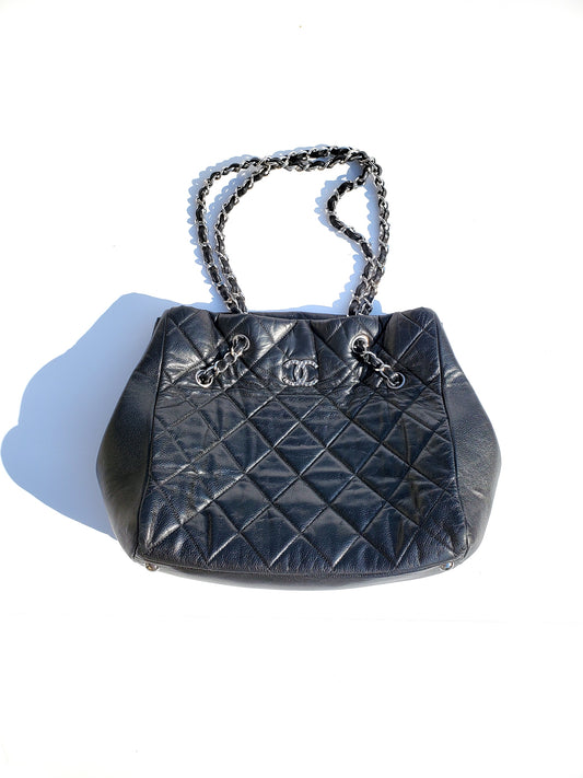 Chanel Black Brilliant Cells Quilted Leather Tote