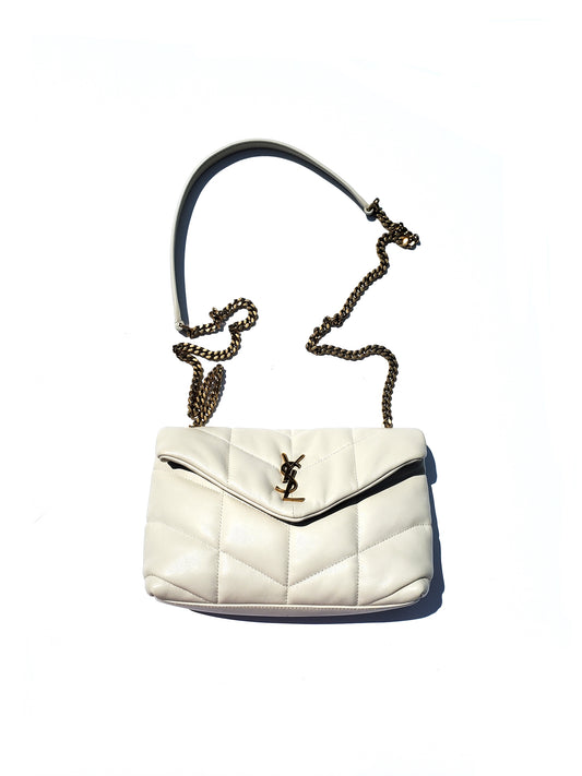 Saint Laurent Cream Mini Loulou Puffer Chain Crossbody Bag