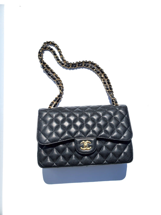 CHANEL Black Caviar Jumbo Classic Double Flap Bag