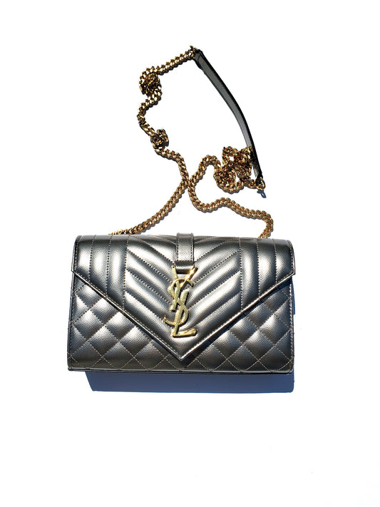 Saint Laurent Small Envelope Pewter Mix Matelasse Crossbody Bag