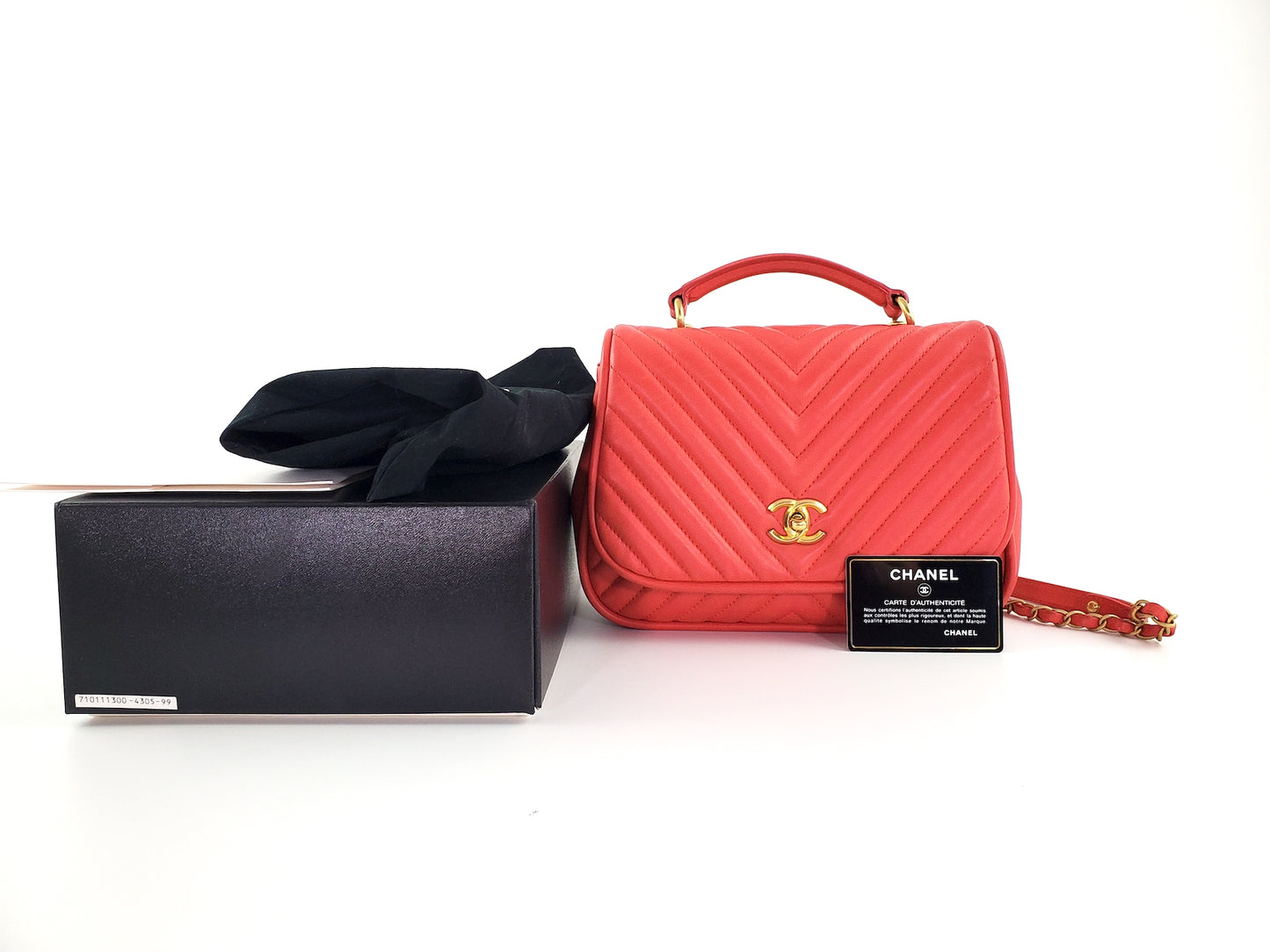 Chanel Red Reverse Chevron Quilted Round Top Handle Flap Bag