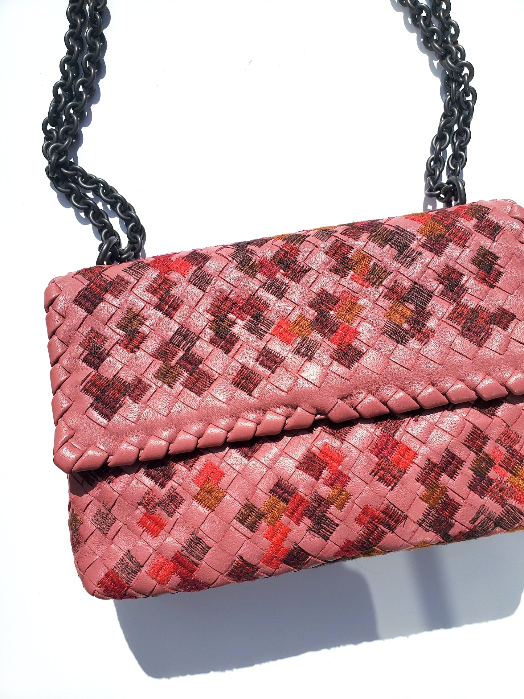 Bottega Veneta Olimpia Stitch Pink Intrecciato Leather Crossbody Bag