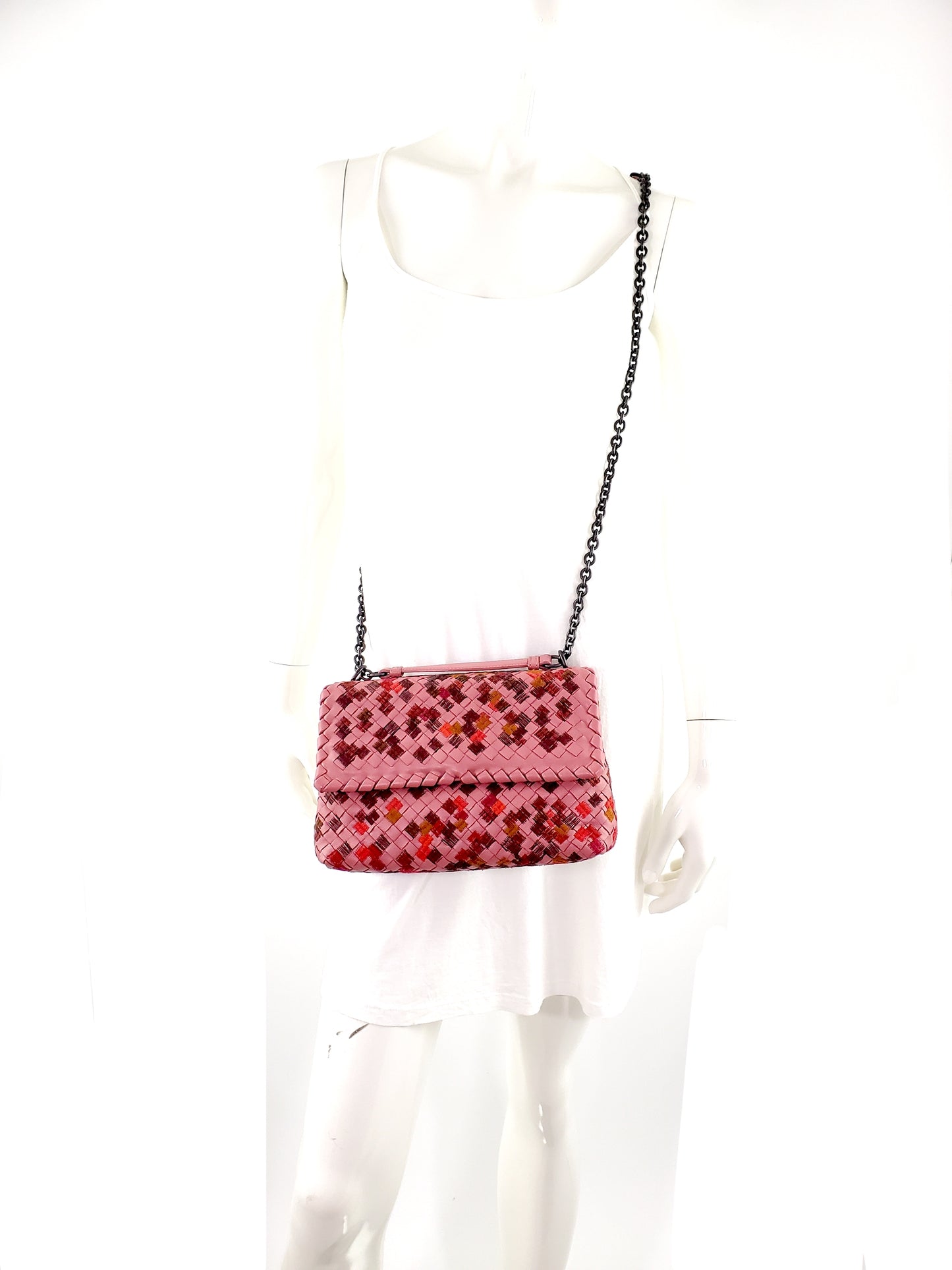 Bottega Veneta Olimpia Stitch Pink Intrecciato Leather Crossbody Bag