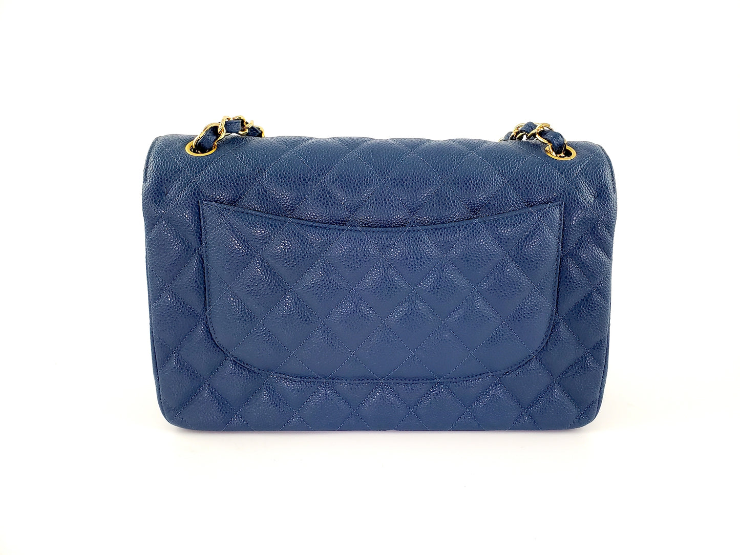 CHANEL Blue 2018 Caviar Jumbo Classic Quilted Double Flap Bag