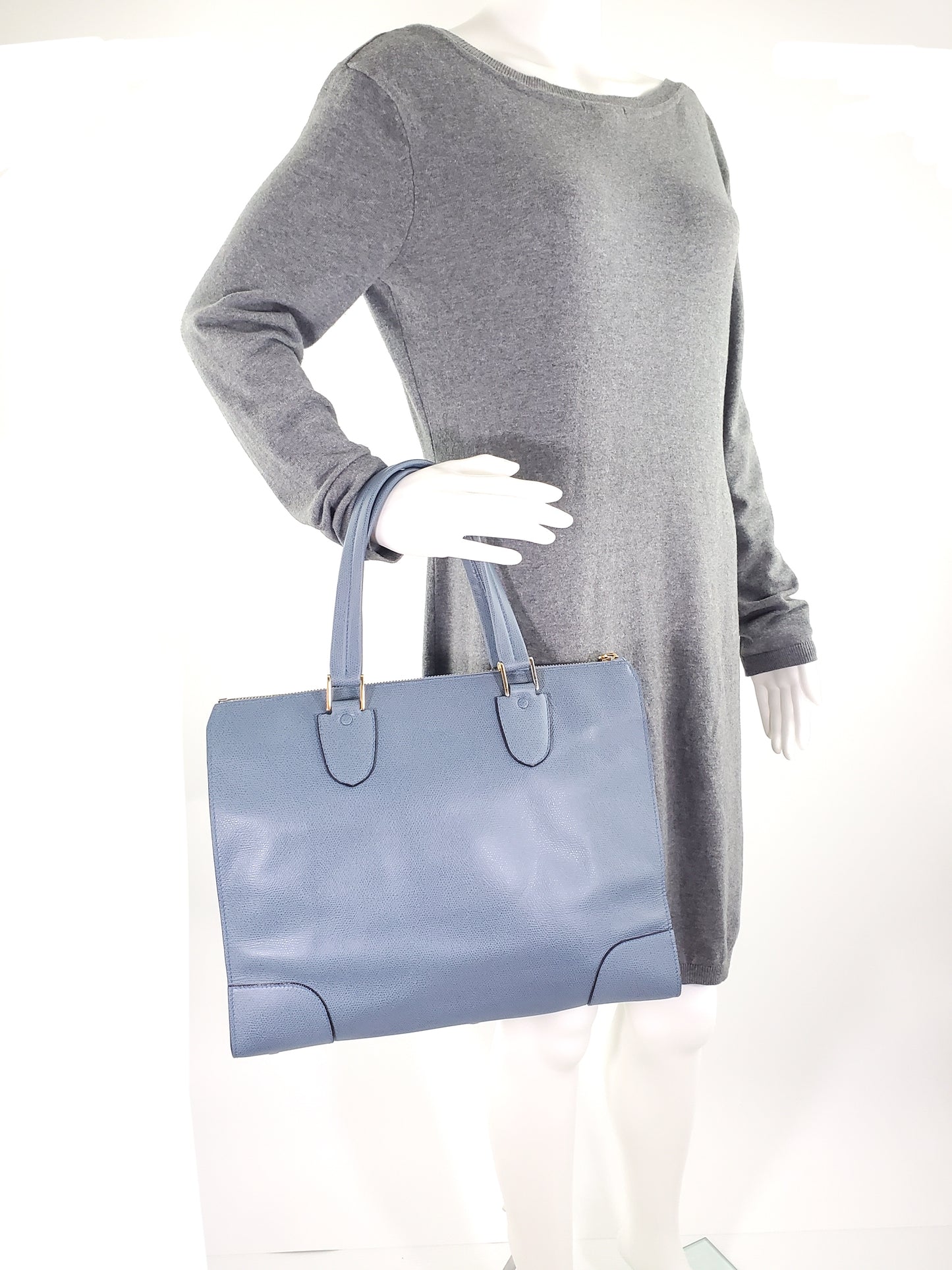 Valextra Blue Leather Babila Tote