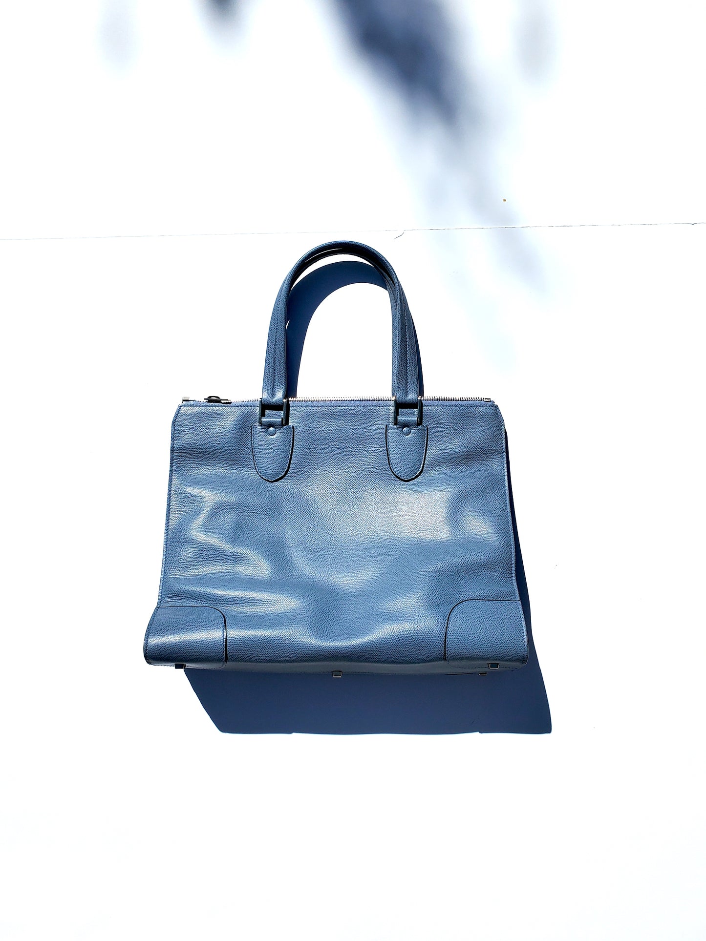 Valextra Blue Leather Babila Tote