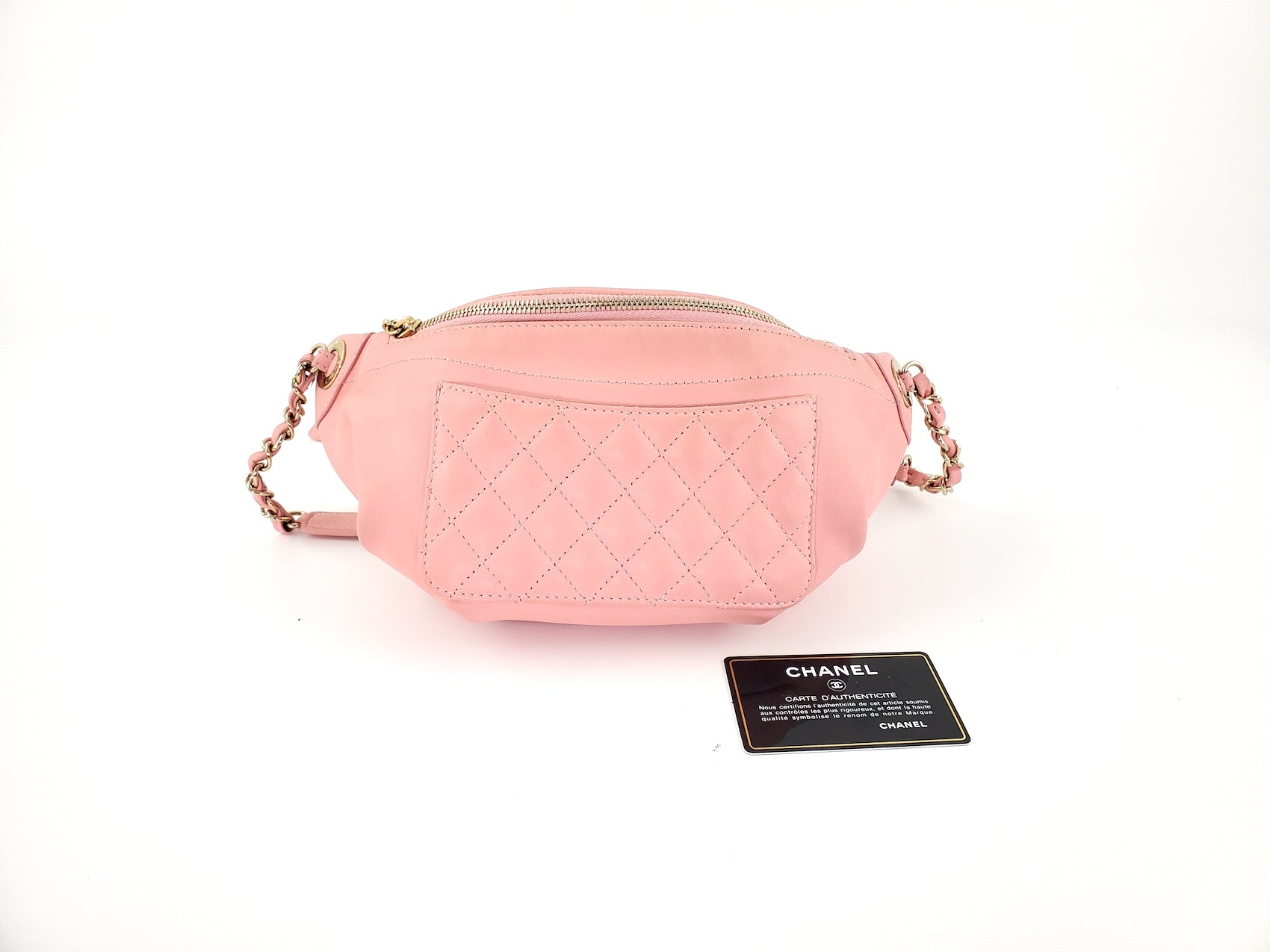 CHANEL Pink Leather CC Quilted Bi Waist  Bag