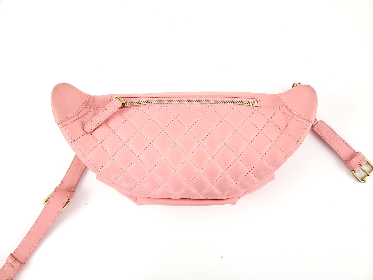 CHANEL Pink Leather CC Quilted Bi Waist  Bag