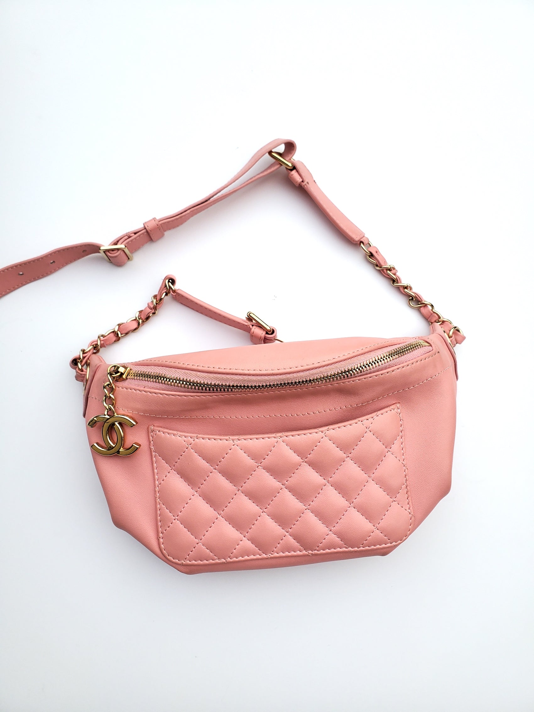 CHANEL Pink Leather CC Quilted Bi Waist  Bag