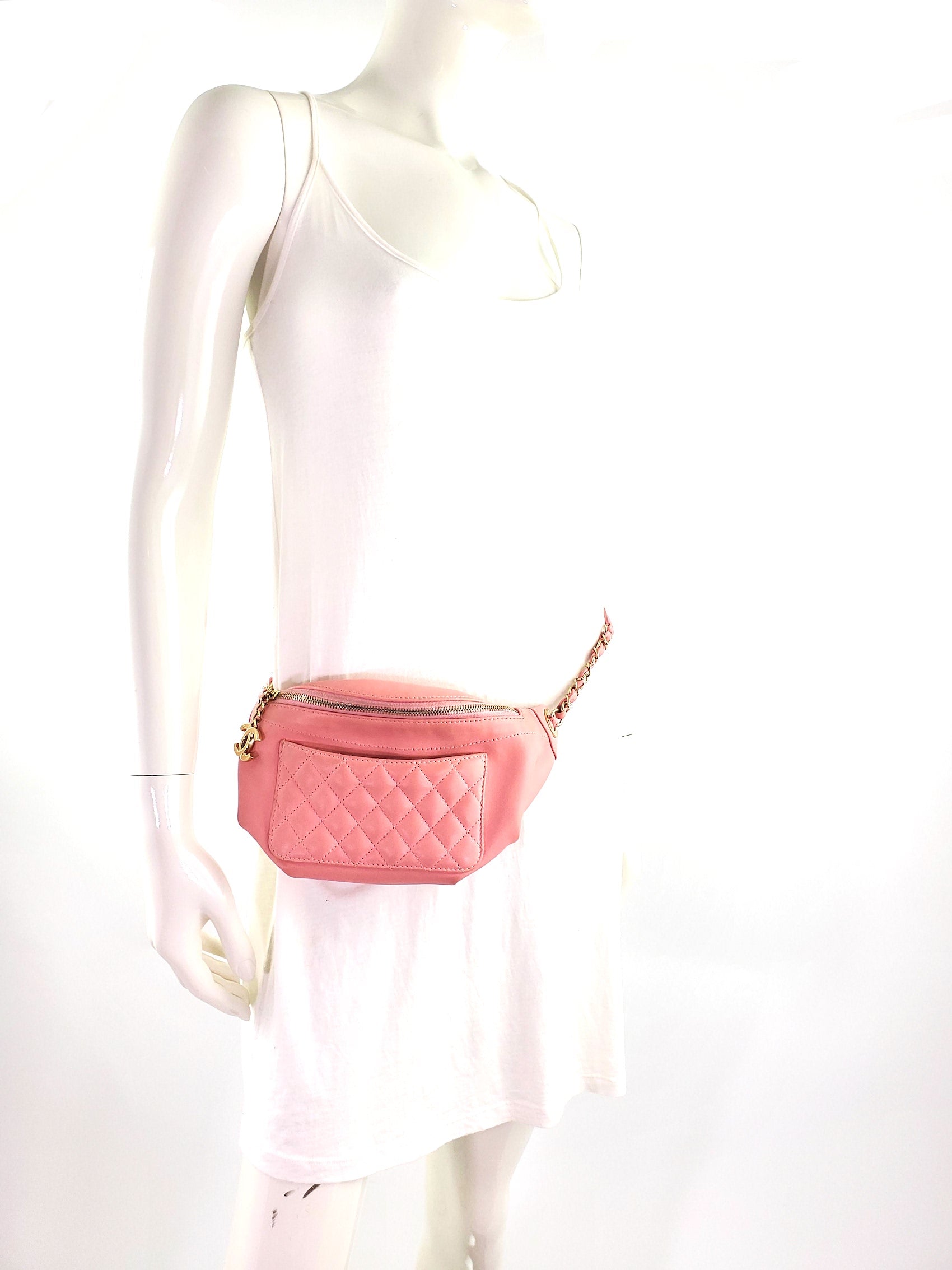 CHANEL Pink Leather CC Quilted Bi Waist  Bag