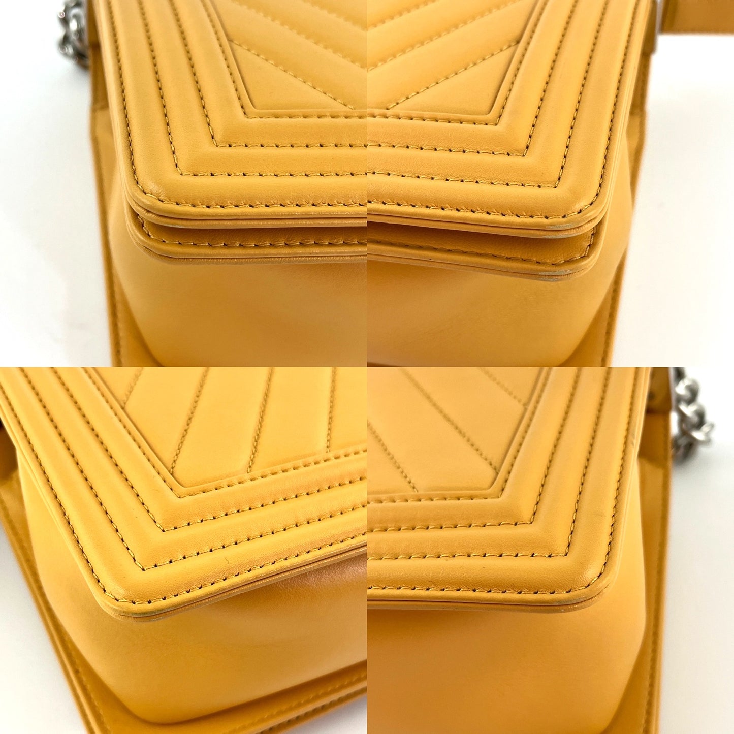 CHANEL Boy Old Medium Yellow Chevron Quilted Calfskin Bag