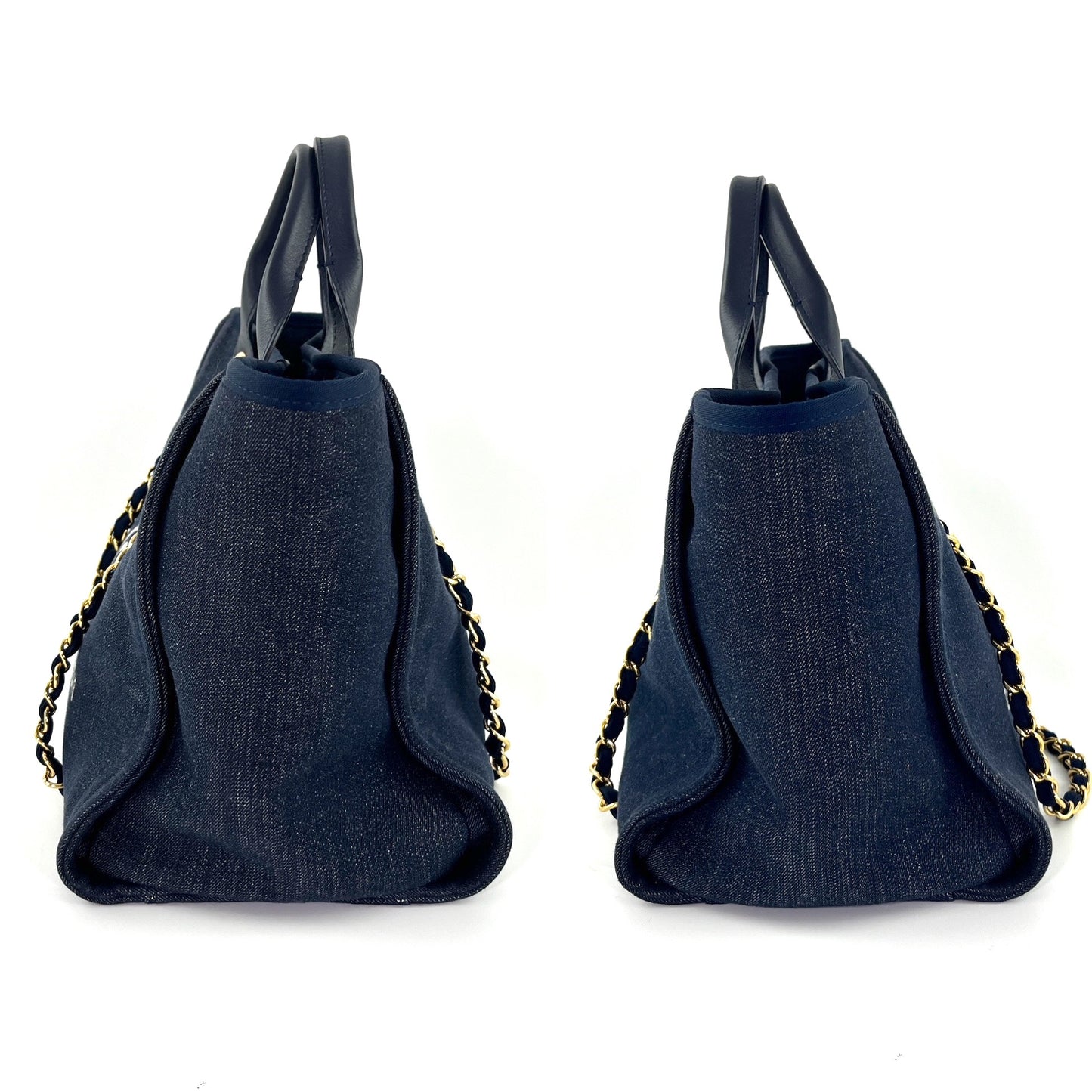 CHANEL Deauville Medium Denim Navy Shopping Tote Bag