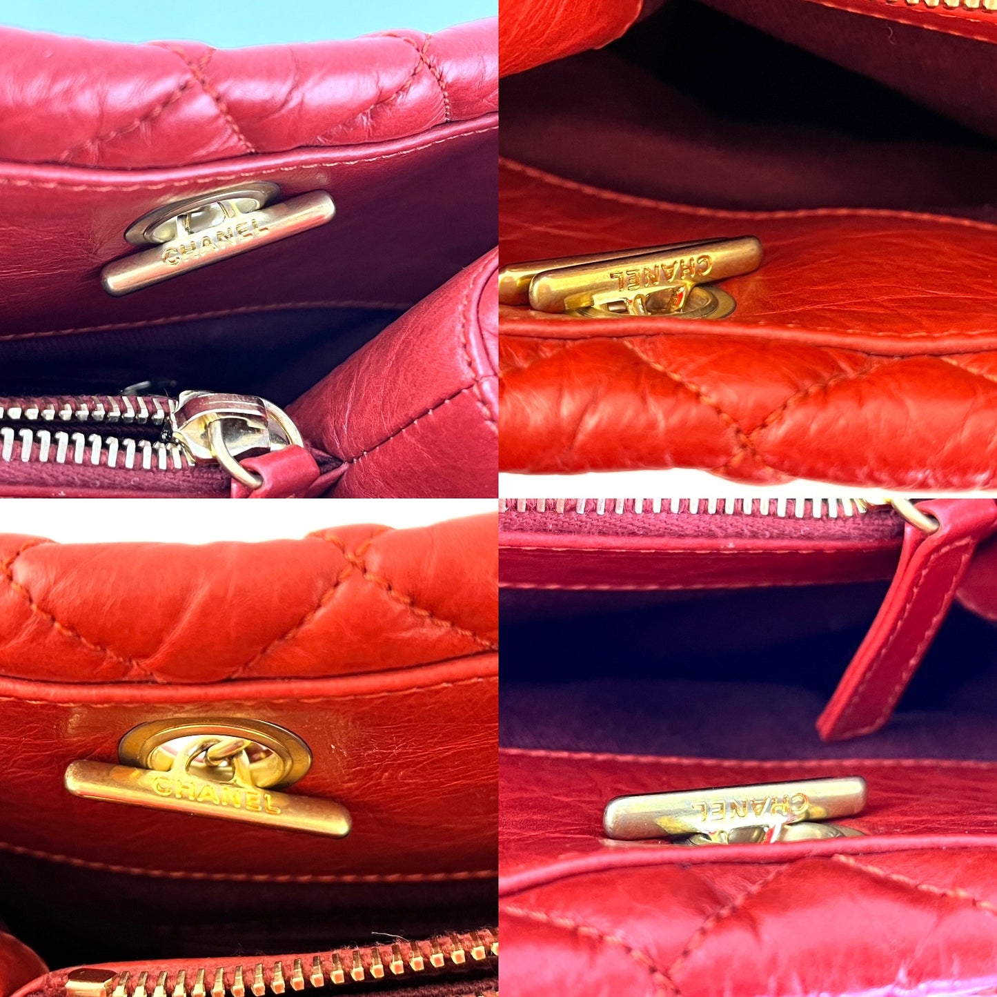 CHANEL Red Quilted North South Chain Leather Tote Bag