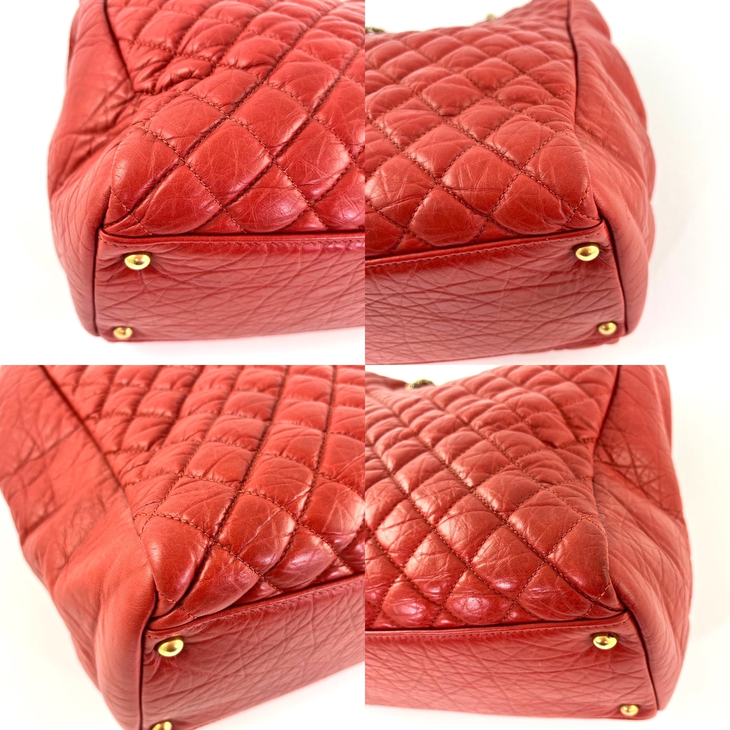 CHANEL Red Quilted North South Chain Leather Tote Bag