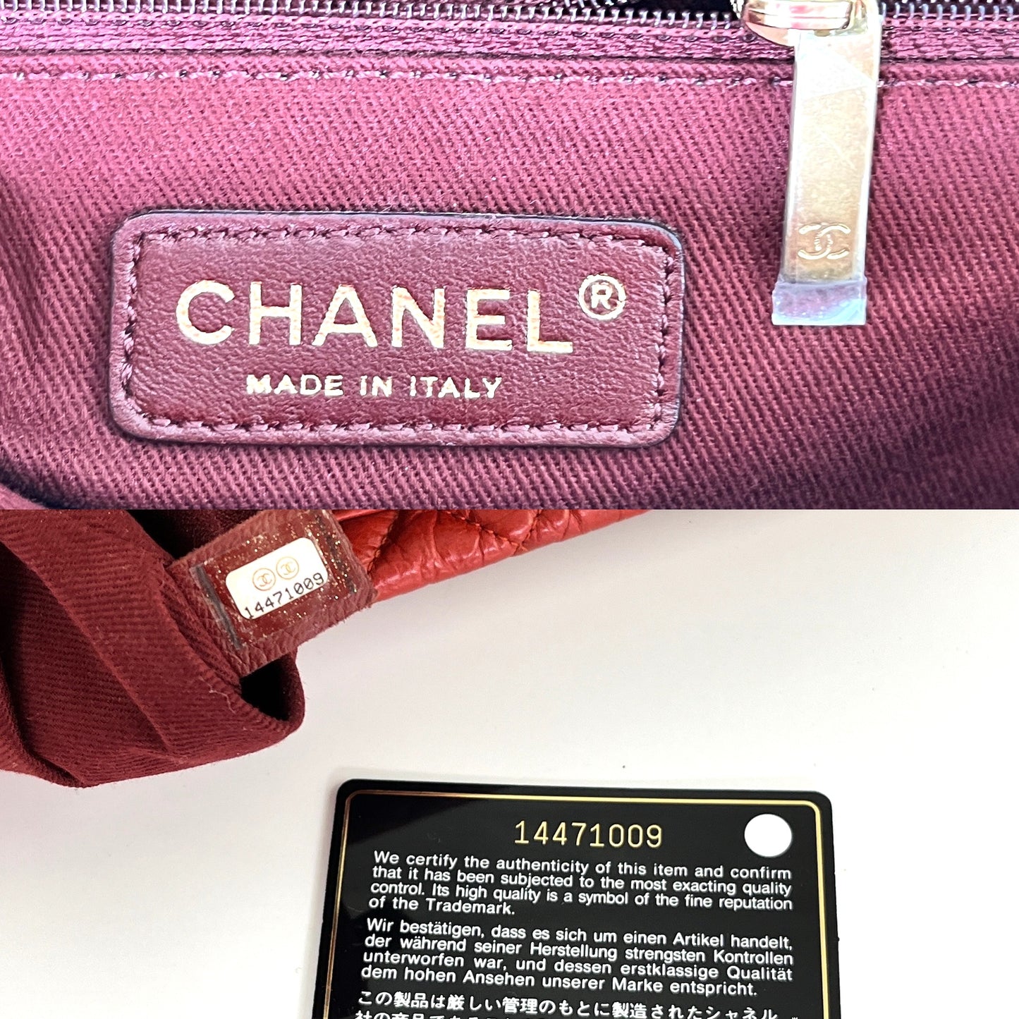 CHANEL Red Quilted North South Chain Leather Tote Bag