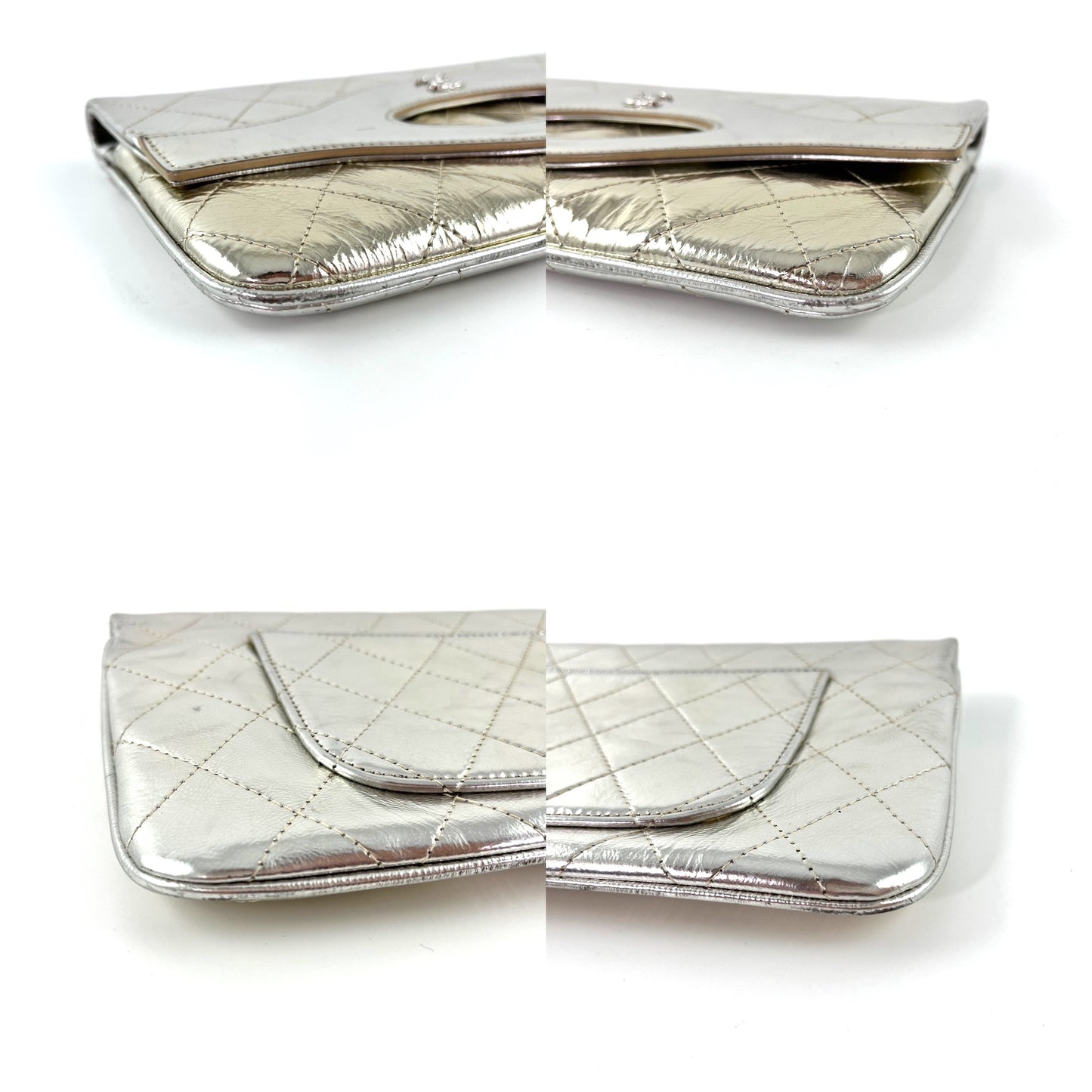 CHANEL 2019 Silver Gold Metallic Quilted 31 O Case Flap Clutch Bag